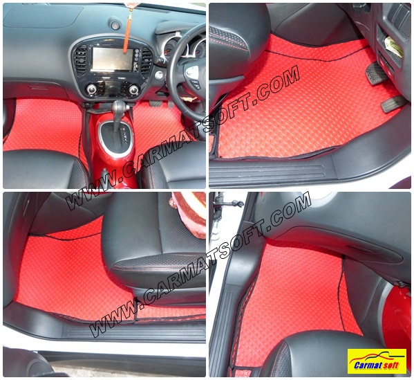 พรมปูพื้นรถยนต์ NISSAN JUKE ลายกระดุม สีแดง เต็มคัน 14ชิ้น