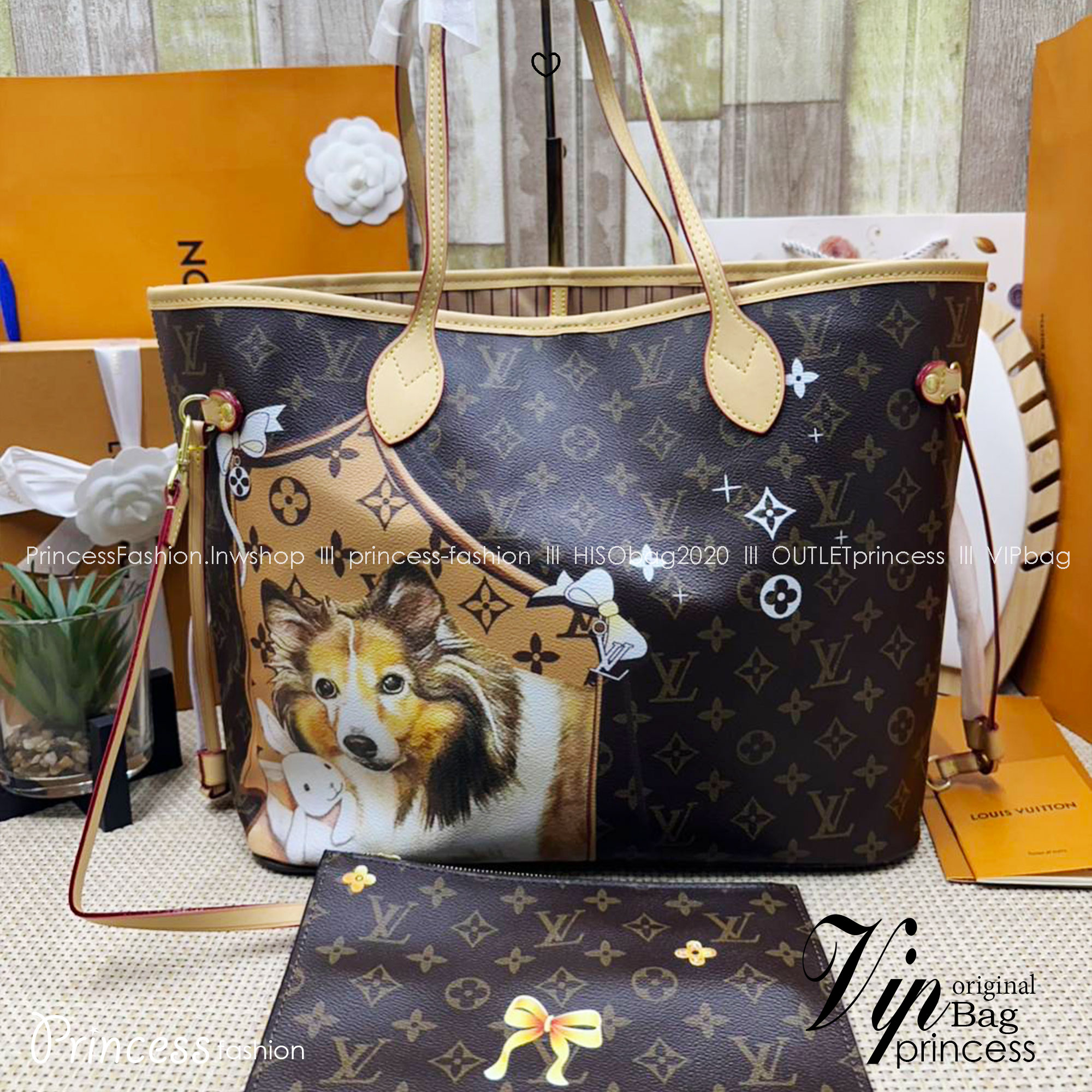 LV Neverfull MM Tote Monogram Canvas With Cat / Puppies กระเป๋าทรงโท้ท รุ่นลิมิเต็ด พิมพ์ลายน้องหมา น้องแมว ลวดลายท่องเที่ยว ลายสีสัน เป็นการรังสรรค์สุดท้าทายครั้งใหม่ของกระเป๋ารุ่นไอคอนิกจากหลุยส์ ผสานความหลากหลายในการใช้งานยุคใหม่กับพลังสีสันอันสดใสได้อ