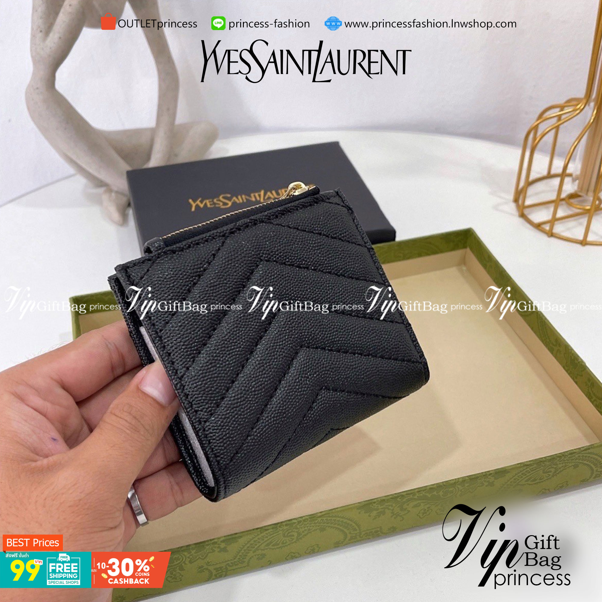VIP 】YSL SAINT LAURENT Monogram Zipped Bifold MINI Wallet กระเป๋าสตางค์ใบสั้นที่ใส่แบงค์ ใส่บัตร ใส่เหรียญได้เยอะสุดๆ มีช่องซิปใส่เหรียญ ใบเดียวครบจบเลย หนังสวยมาก พร้อมส่ง 3 สีเลยค่าา