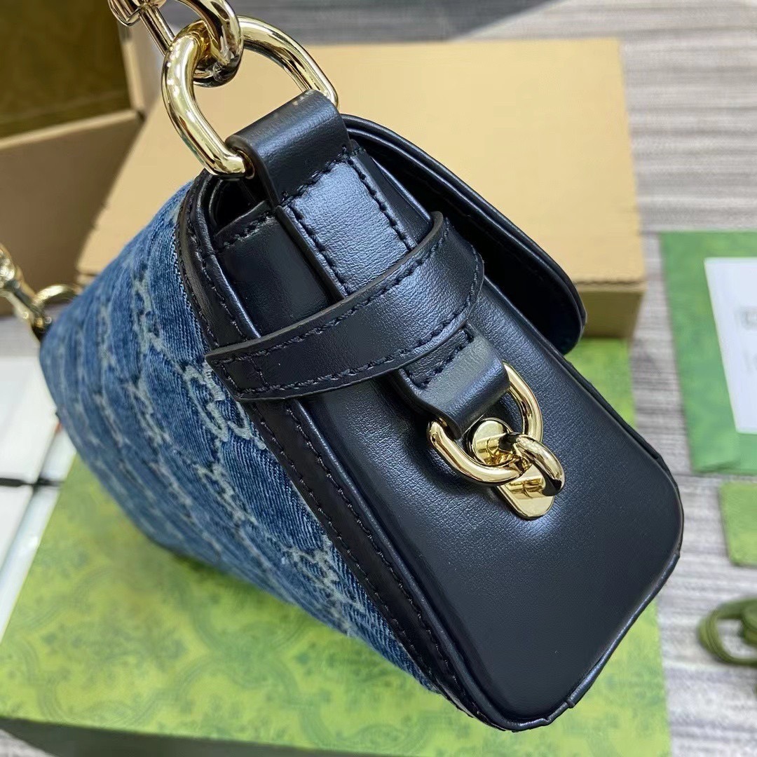 GUCCI LUCE SMALL SHOULDER BAG Blue GG denim leather trim กระเป๋าสะพายไหล่เดนิม เกรดออริ ท็อป สลับแท้ 1:1 เกรดดีสุด ใช้งานต่างประเทศได้