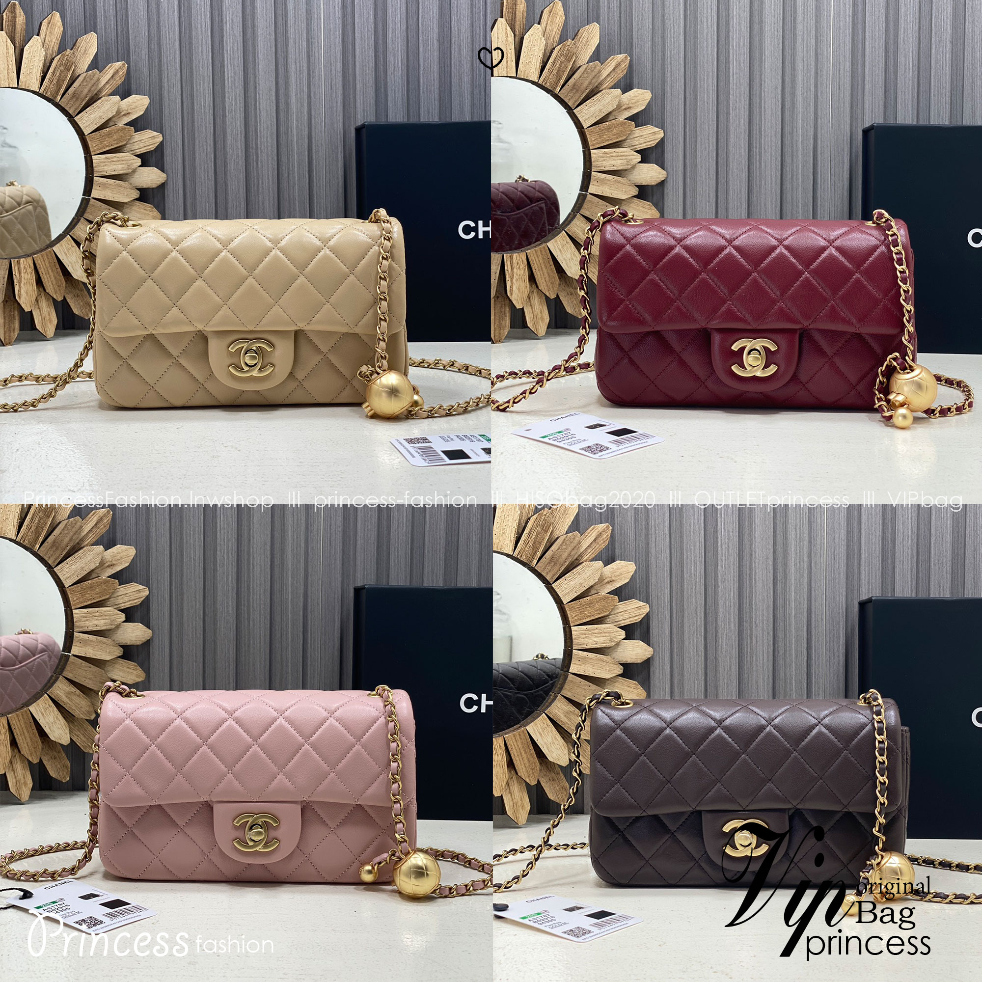 ORI หนังแท้ | Chanel Classic Flap Bag กระเป๋าสะพายรุ่นคลาสสิก สายประดับบอลโลโก้สวยหรูอะไหล่สีทองสวยงาม