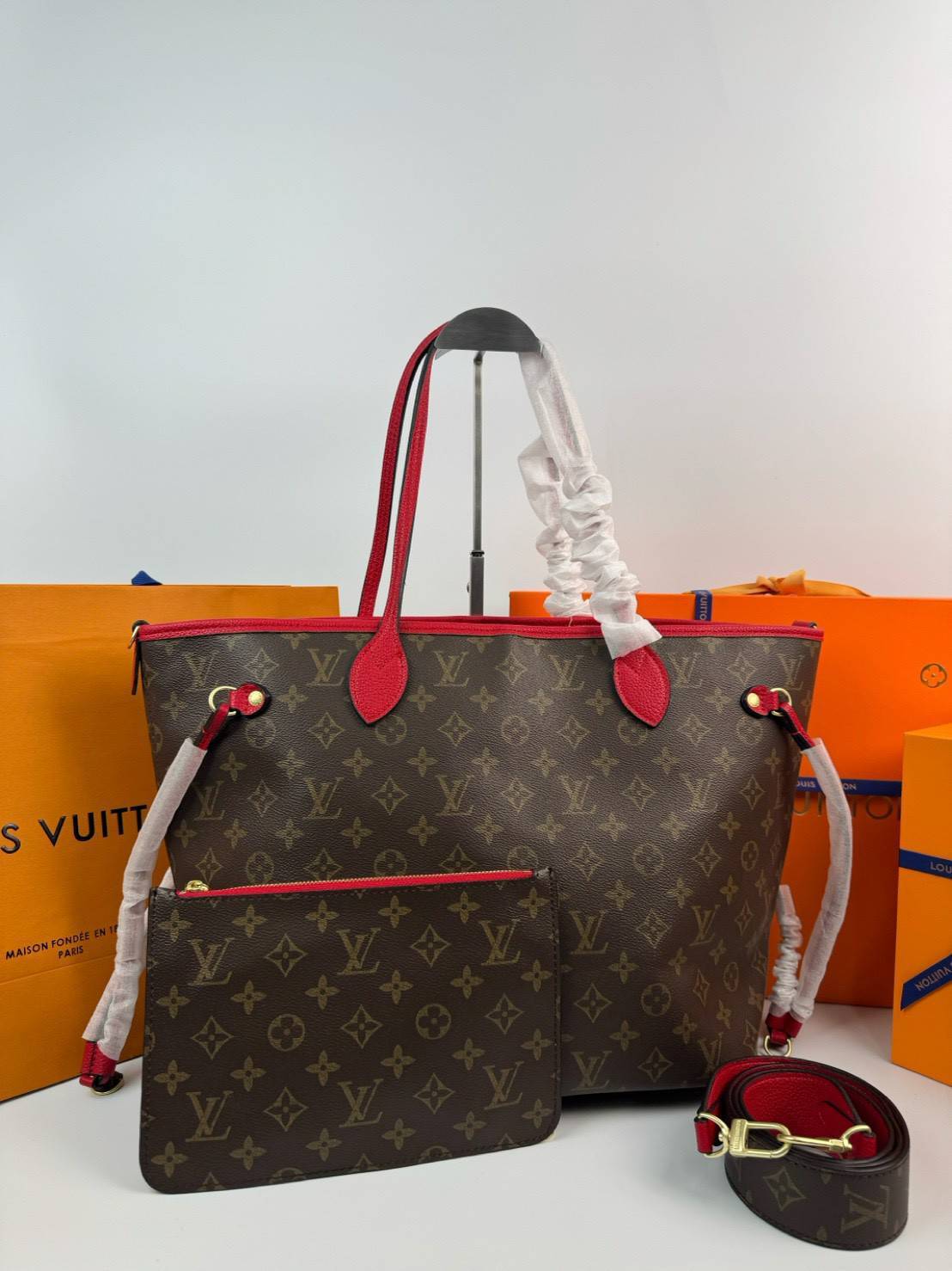 ORI หนังแท้ | LV Inside Out MM Tote Bag กระเป๋าสะพายทรงโท้ท พร้อมใบเล็ก