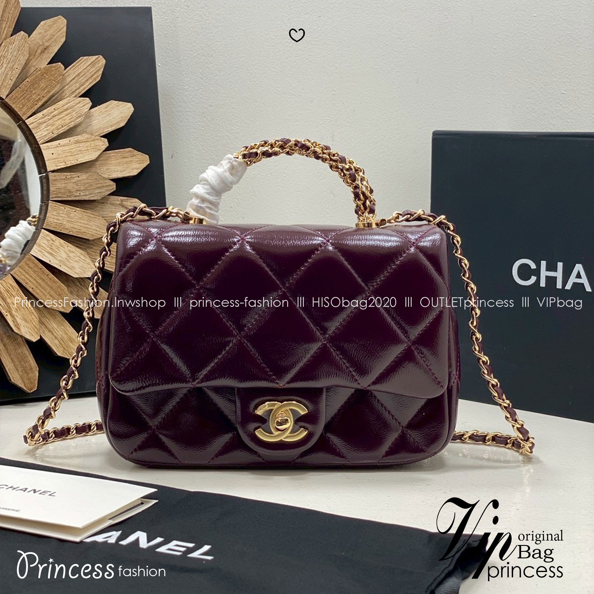 ORI หนังแท้ | Chanel Mini Flap Bag With Top Handle กระเป๋าสะพาย กระเป๋าถือพร้อมหูจับหรูหราร้อยโซ่สีทอง สายสะพายโซ่ ขนาดกะทัดรัดใช้งานง่าย