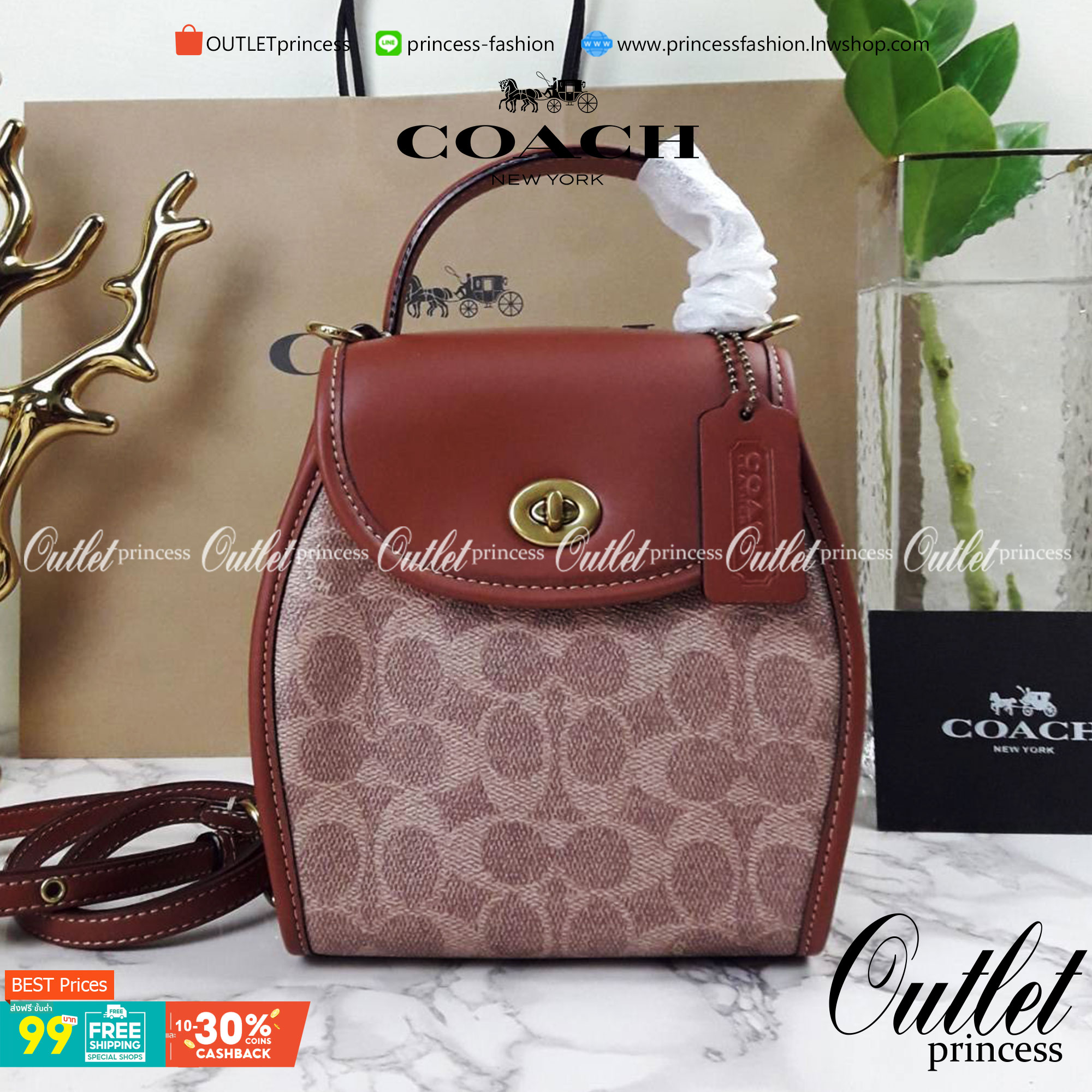 OUTLET 】COACH TURNLOCK CURVED TOP HANDLE CROSSBODY IN SIGNATURE CANVAS (COACH 142) 💝รุ่นนี้ เห็นแล้วหลงรักเลย เสน่ห์ทะลุมาก ทรงสวย ดีไซน์แปลกตา ดูแตกต่าง ขนาดกำลังดี ตัวกระเป๋า หนังแท้ผสมแคนวาสคุณภาพดีสุดๆ มีสายสะพายยาวสามารถถอดออกได้ จะถือ หรือสะ