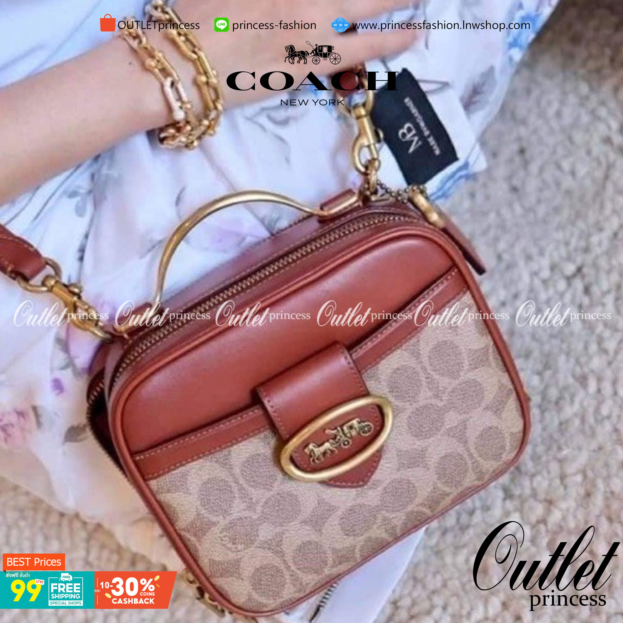 COACH 703 RILEY LUNCHBOX BAG IN SIGNATURE CANVAS กระเป๋า crossbody ทรงกล่องอยู่ทรง ดูแพง วัสดุหนังแคนวาสเคลือบลาย ตัดด้วยอะไหล่ทองเหลือง สวยเข้ากันสุดๆ!! มีช่องหลัก 2 ฝั่ง เปิด-ปิดด้วยซิป ใบนี้สะพายแล้วโดดเด่น ถ่ายรูปขึ้นกล้องแน่นอนจ้า Best item!!