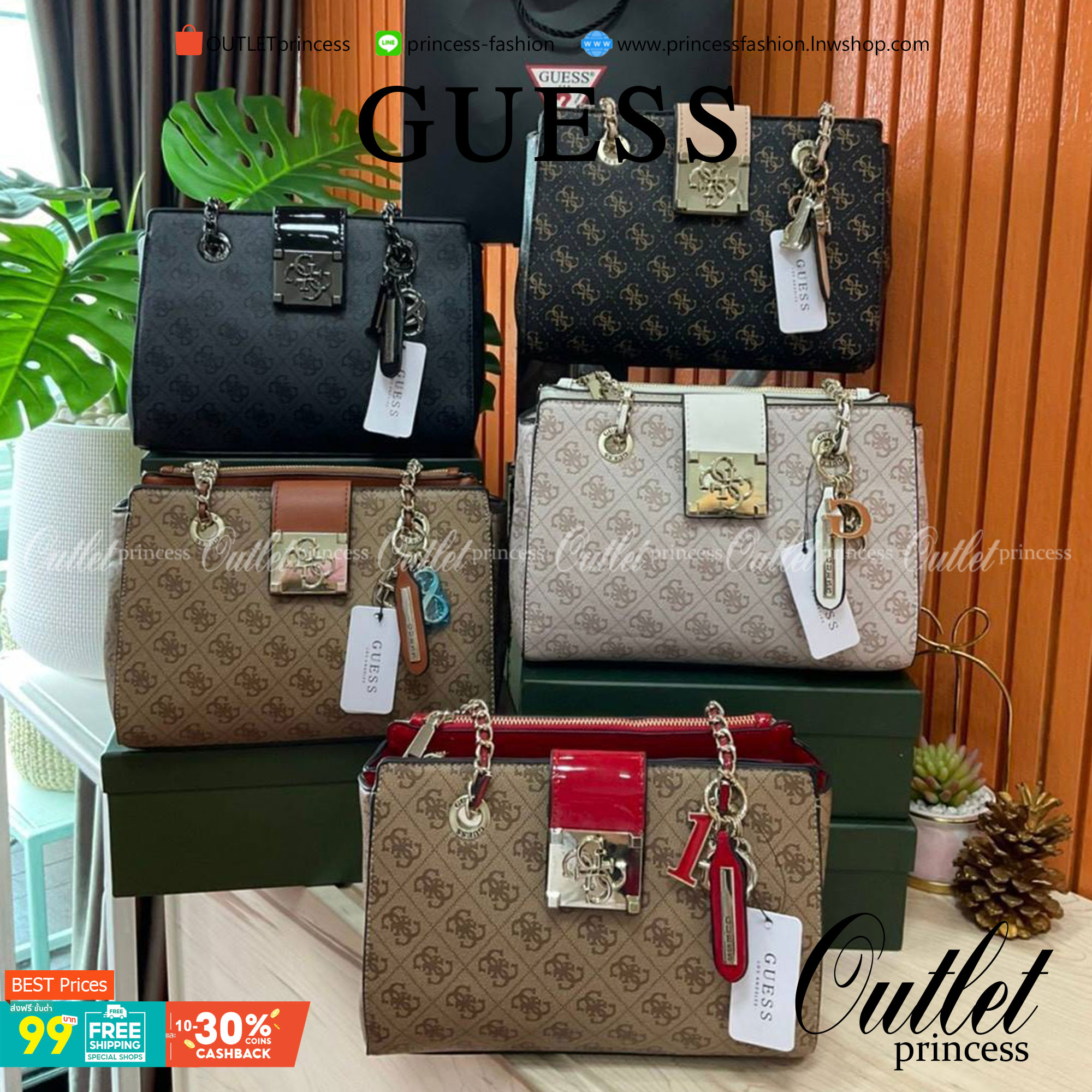 กระเป๋าสะพายไหล่ Guess Logo City Small Society Satchel กระเป๋าสะพายไหล่ ขนาดกำลังดี วัสดุ pu สวยอยู่ทรง มาพร้อมพวงกุญแจน่ารักๆ ถอดออกได้ ด้านหน้าประดับโลโก้แบรนด์ เปิดปิดด้วยซิป มี 2 ช่องหลักใช้งาน ภายในช่องซิปหน้าแยกเป็นสัดส่วนการใช้งาน ซิปช่อง 2 โล่งกว้