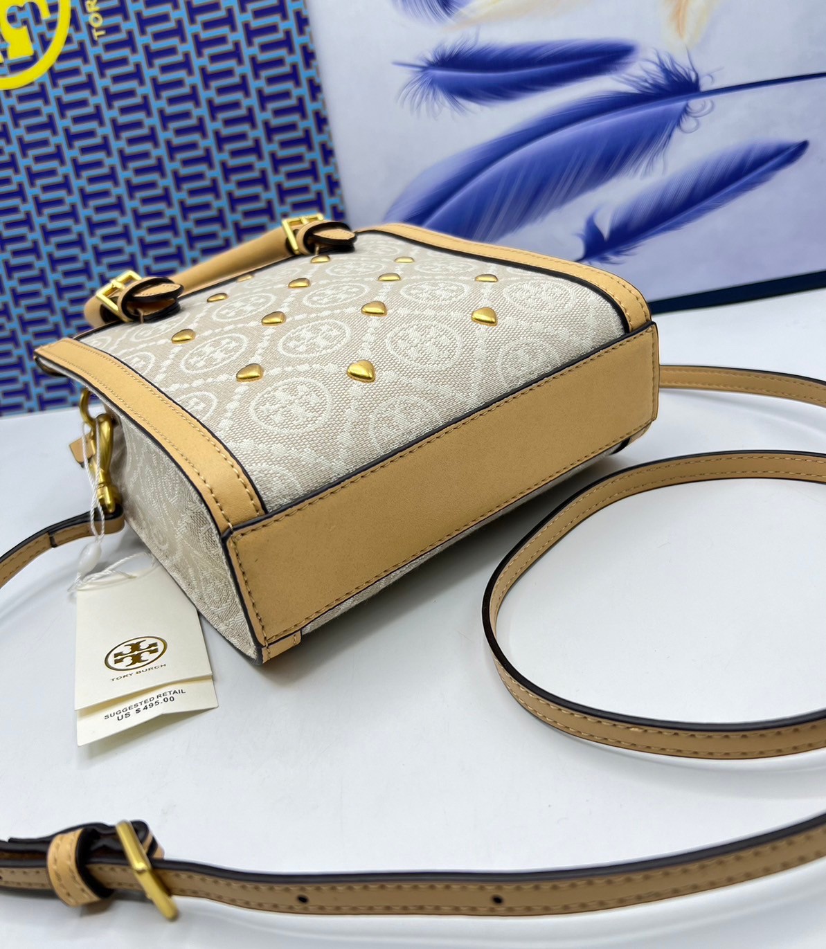 TORY BURCH Mini T Monogram Tote ivory multi heart shape / Tory Mini Tote Bag กระเป๋าทรงโท้ทมินิแต่งหัวใจสีทองสวยหรู น่ารักรุ่นใหม่ล่าสุด เกรดท็อปออริ เทียบแท้ 1:1 เกรดดีสุด ใช้งานต่างประเทศได้