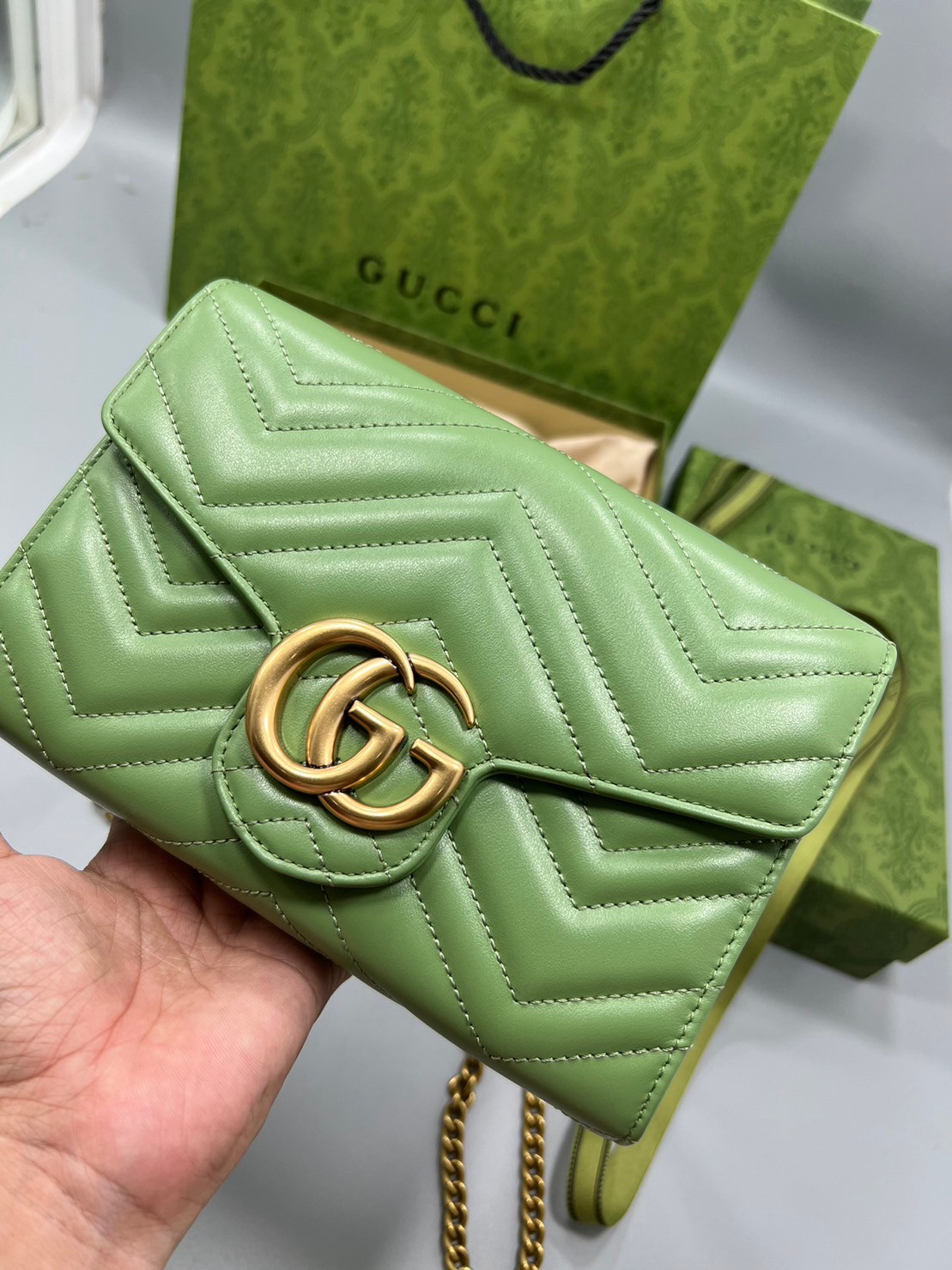 GUCCI GG Marmont Chain Wallet Matelasse Mini Soft Leather / GUCCI WOC เกรดออรินอล งานหนังสวยมากค่ะ ละมุนที่สุด ใส่บัตร ใส่แบงค์ได้ รับรองว่าจะเป็นกระเป๋าที่จะหยิบใช้งานได้บ่อยๆ รับประกันความสวยปังค่าาา