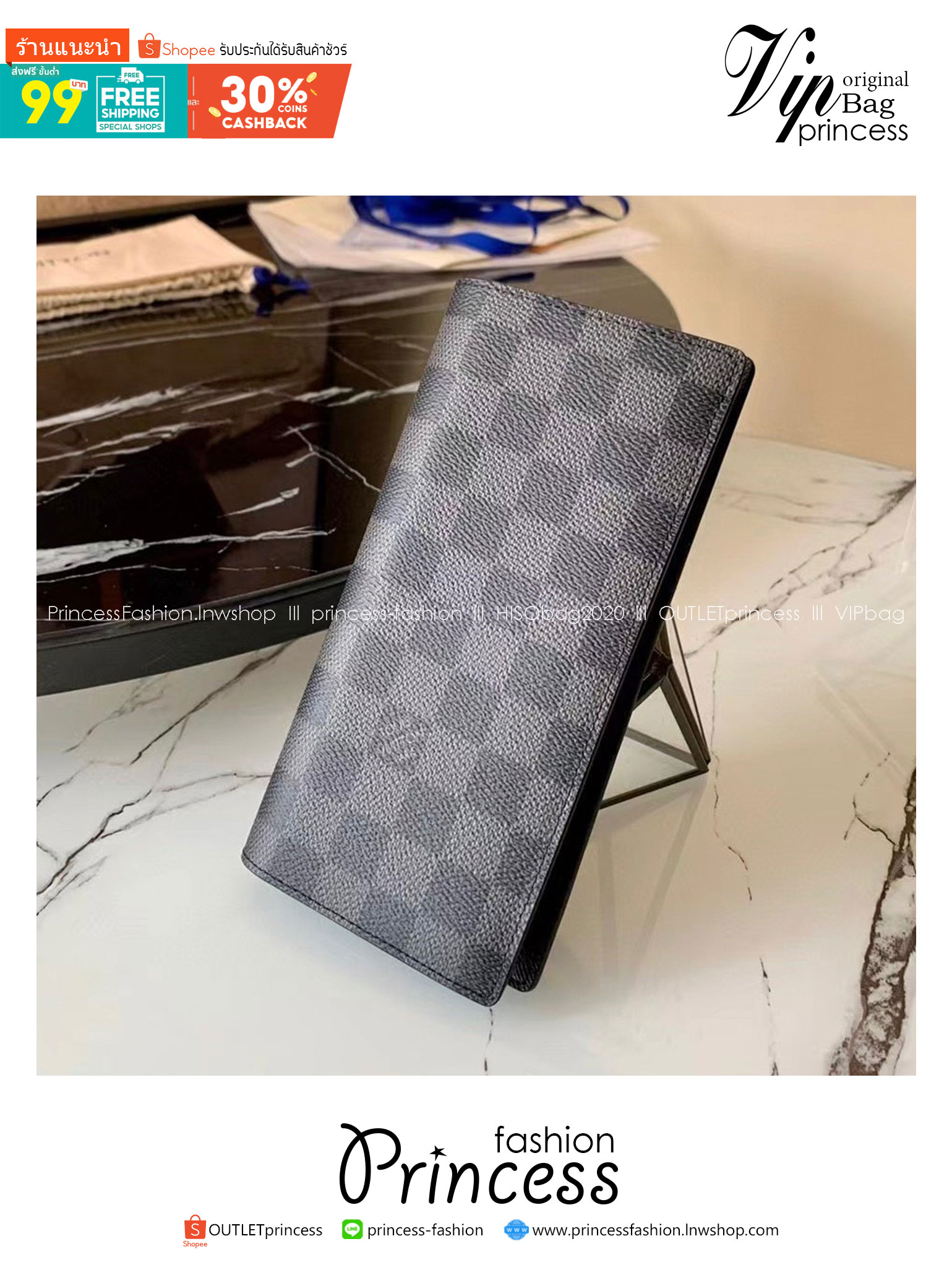 LV Brazza wallet Damier Graphite Canvas Black กระเป๋าสตางค์ใบยาว หนังแท้ เกรดท็อปออริ เกรดดีสุด 1:1 ใช้งานต่างประเทศได้