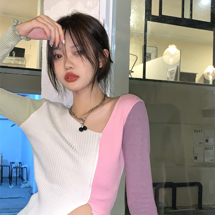 พร้อมส่ง 🧀🐝 Pastel tops เสื้อแขนยาวเข้ารูกต่อผ้าสีๆ (IN36020)