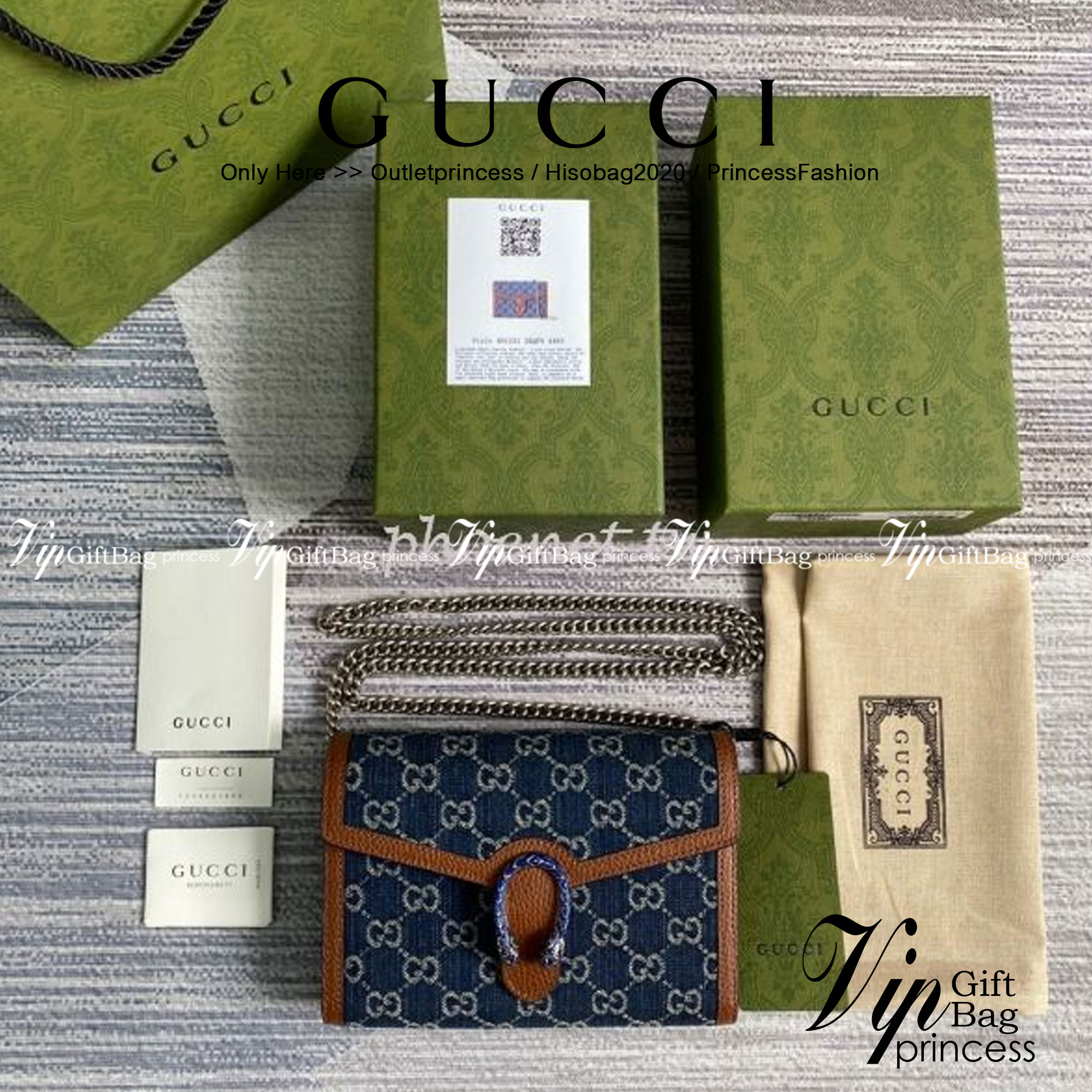 หนังแท้ Gucci Dionysus Mini Chain Bag In GG Jacquard Denim / Gucci Denim Dionysus / Gucci Dionysus Woc พร้อมส่งที่ไทย เกรดเทพออริจินอล กระเป๋าสะพายข้างเดนิมสลับหนังแท้เกรดดีที่สุด เกรดหนังดีที่สุดยิ่งใช้หนังยิ่งสวย โทนสีน่าใช้มากก มาในดีไซน์คลาสสิคเรียบหร