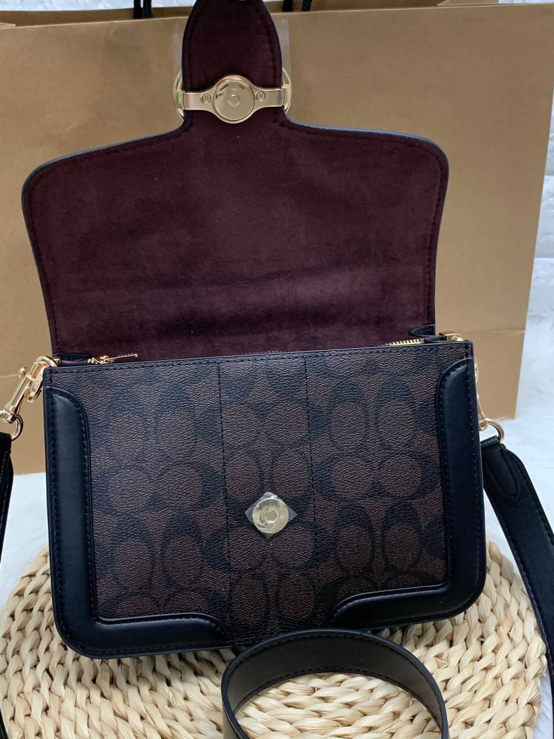 ของแท้ 💯% COACH SMALL GEORGIE TOP HANDLE IN BLOCKED SIGNATURE CANVAS ((6504//0468)) กระเป๋าหิ้ว//สะพายข้างได้ วัสดุหนังแท้