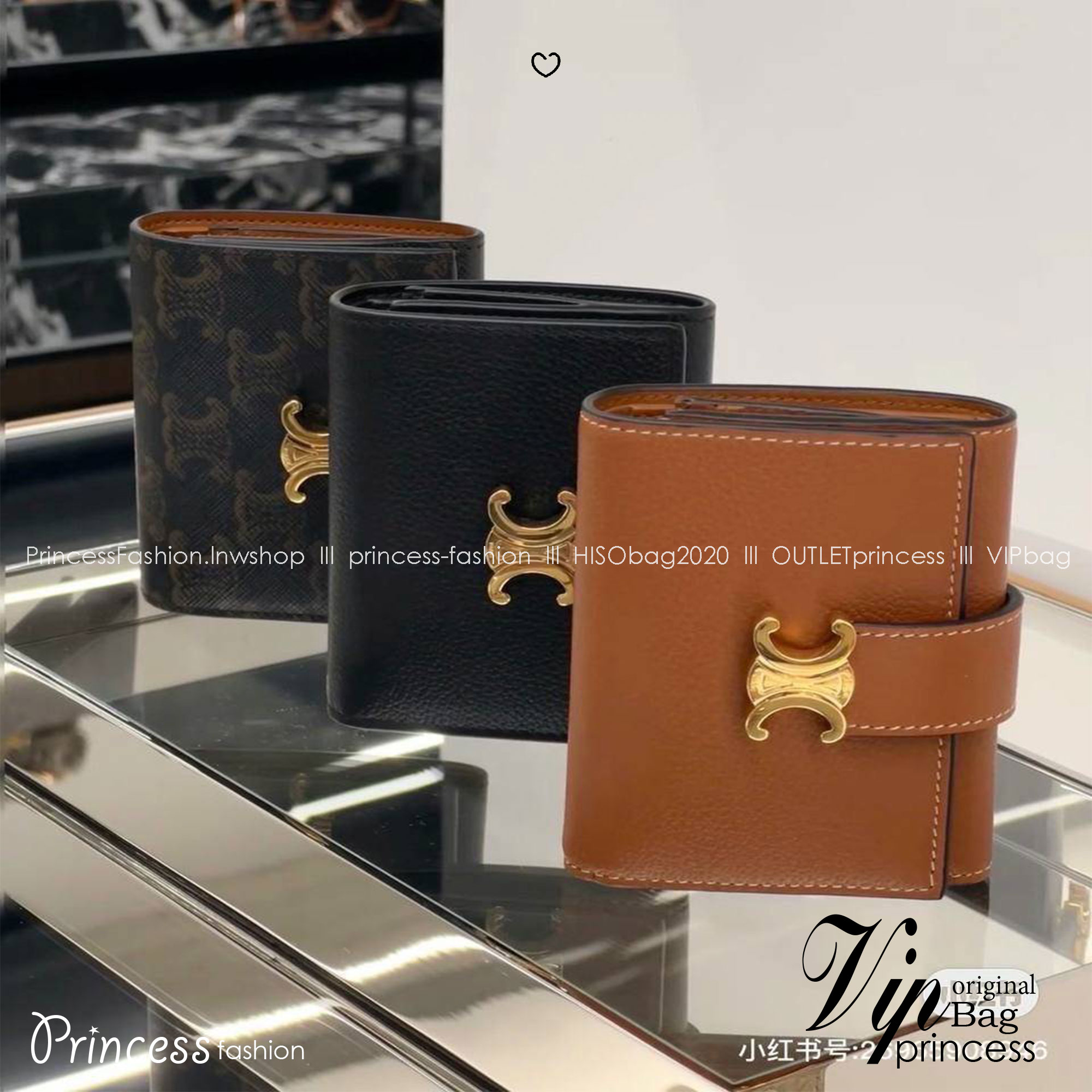 ORI หนังแท้ | CELINE Small Triomphe Wallet / Celine Short Wallet กระเป๋าสตางค์ใบสั้น กระเป๋าสตางค์เซลีน