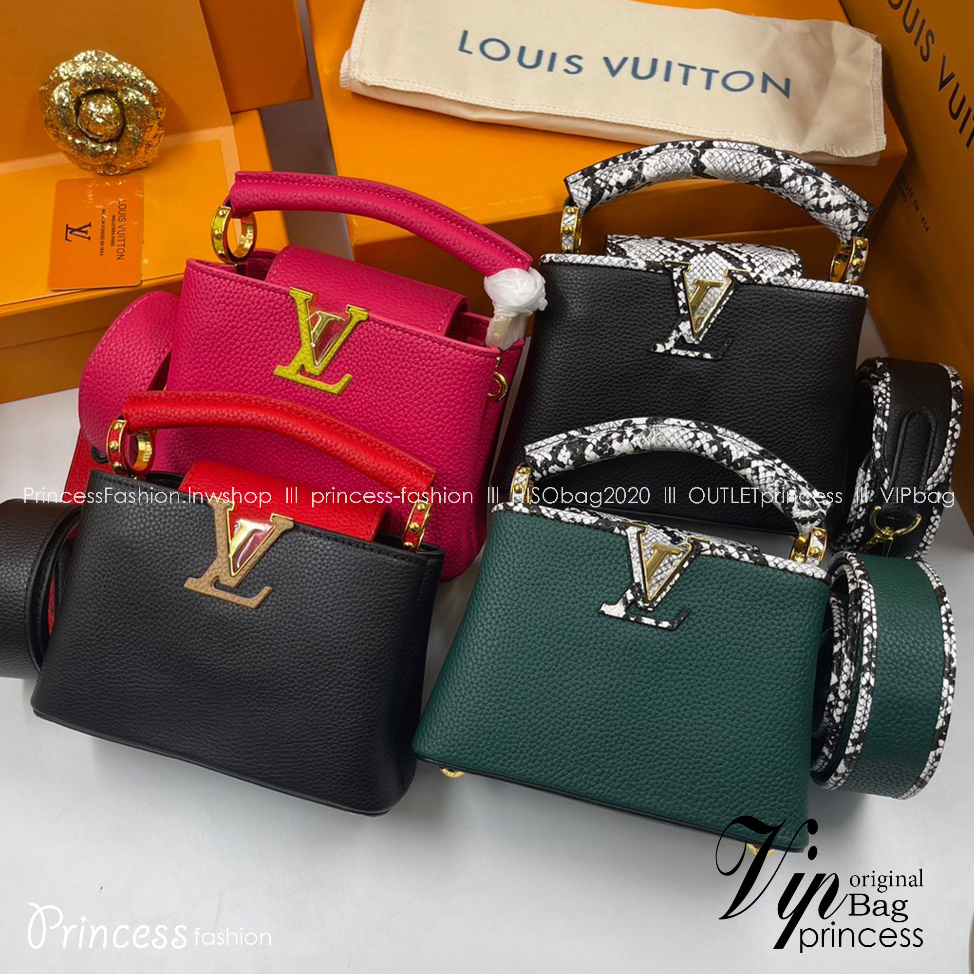 LV BB Capucines Python Handbags / LV Capucines BB Taurillon Leather 20cm พร้อมส่ง 6 สี **สินค้าเกรดออริจินอล 1:1 สลับแท้ ใช้งานต่างประเทศได้