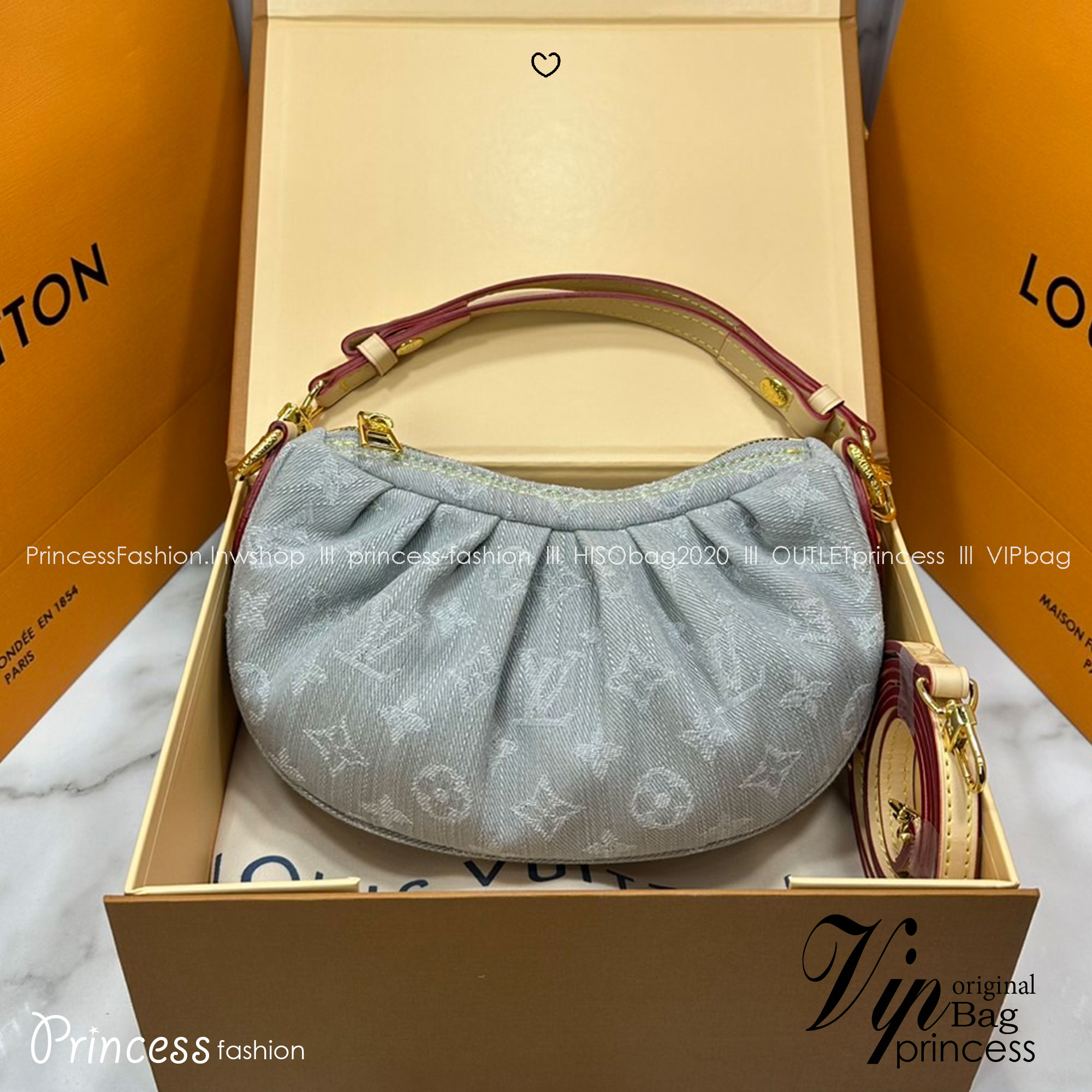 ORI หนังแท้ | LV Pochette Valley bag Grey Denim / LV Hobo Bag กระเป๋าสะพายทรงโฮโบ ปรับลุคใหม่ด้วย Monogram Denim นำเสนอดีไซน์คลาสสิกสไตล์ร่วมสมัย