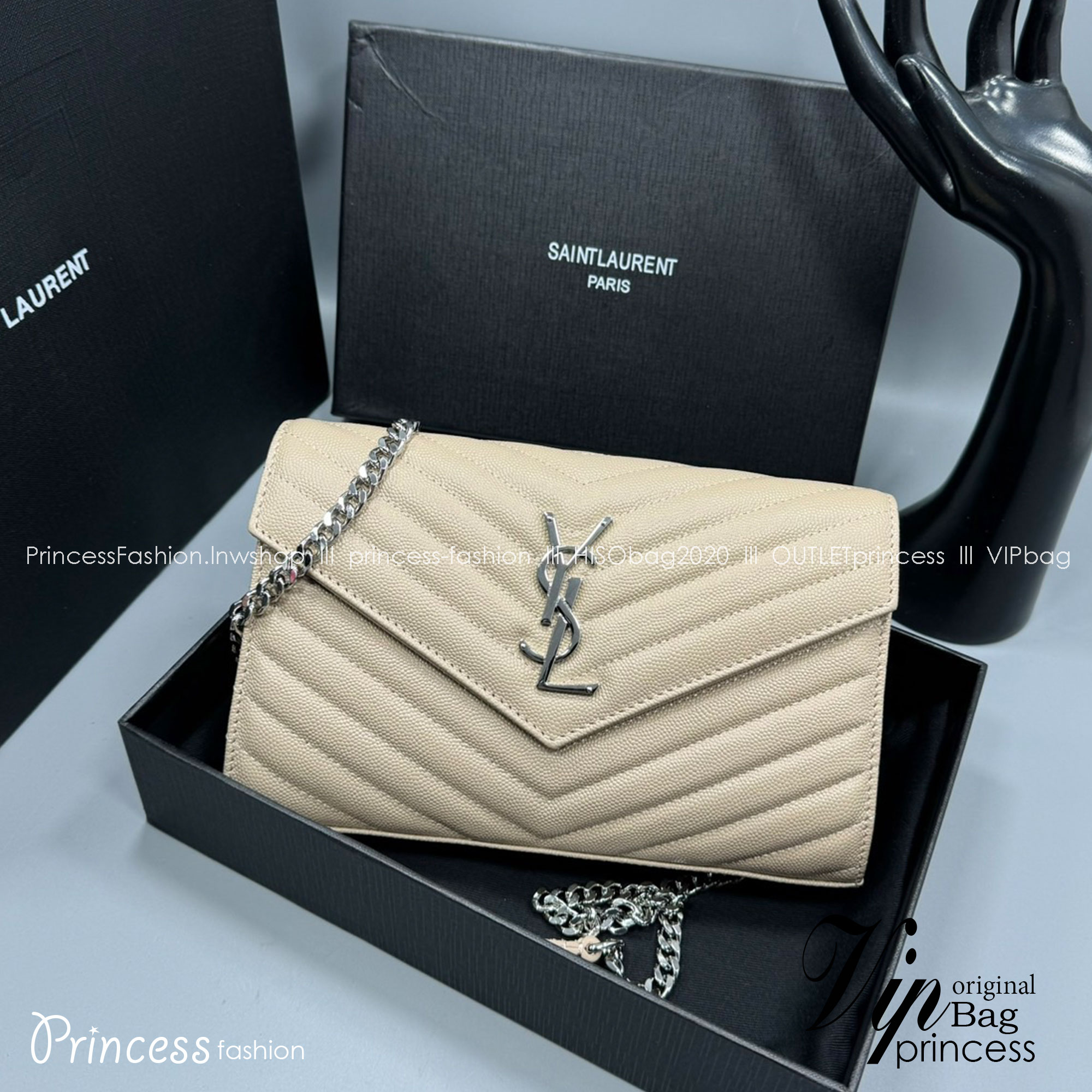 YSL Woc 9 Wallet on chain / YSL Clutch Bag 9" กระเป๋าสะพายรุ่นยอดนิยม เกรดหนังคาเวียร์สวยเต็มใบ เกรดออริ 1:1 ใช้งานต่างประเทศได้