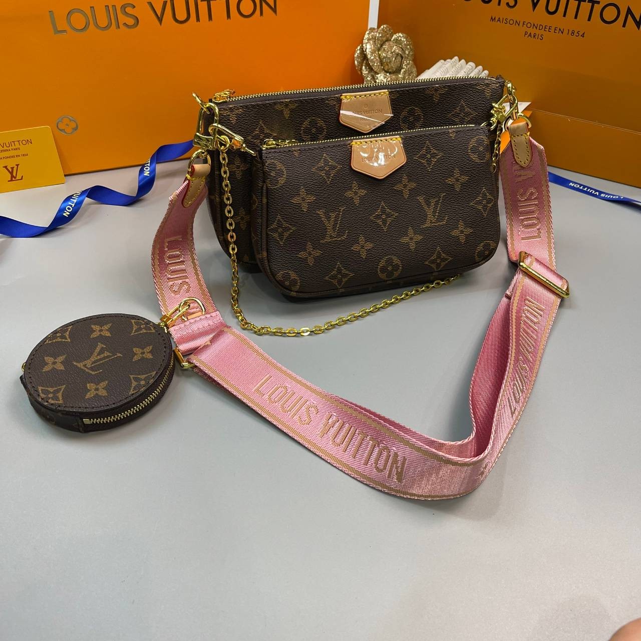 หนังแท้ LOUIS VUITTON MULTI-POCHETTE ACCESSOIRES Monogram 3in1 พร้อมส่งที่ไทย เกรดใช้งานต่างประเทศได้
