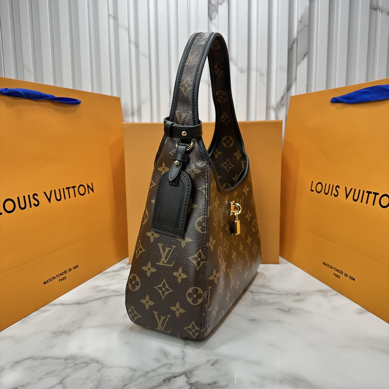 ORI หนังแท้ | LV The Drop PM Bag กระเป๋าสะพายทรงโฮโบ หูจับในตัว โมโนแคนวาสดีไซน์ใหม่ ที่กำลังได้รับความนิยม รูปทรงใช้งานง่าย คล่องตัว สะพายไหล่ได้หรูหราตามแบบฉบับแบรนด์