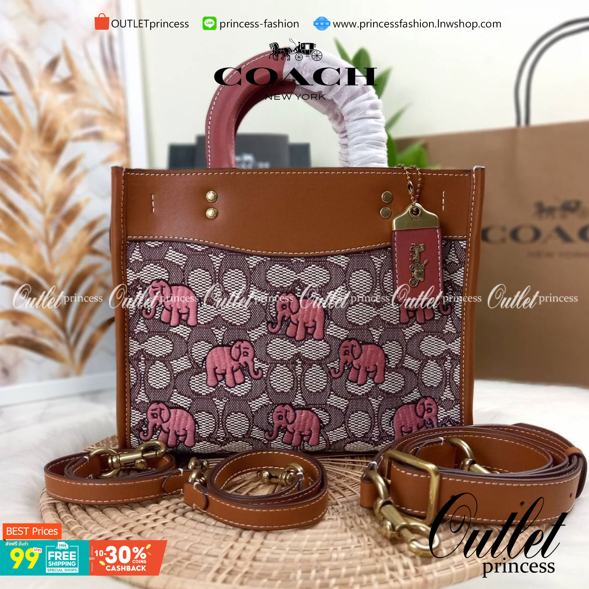 น้องน่ารักน่าใช้ คลาสสิค ดูแพงมากแม่😘🌺//>>COACH ROGUE 25 IN SIGNATURE TEXTILE JACQUARD WITH EMBROIDERED ELEPHANT MOTIF(COACH C6165)🍁กระเป๋ารุ่นคลาสสิค หรูหรา มีรสนิยม ดีเทลเนียบมาก จะถือ หรือสะพายได้ตามดีไซน์การใช้งานเลยจ้า//