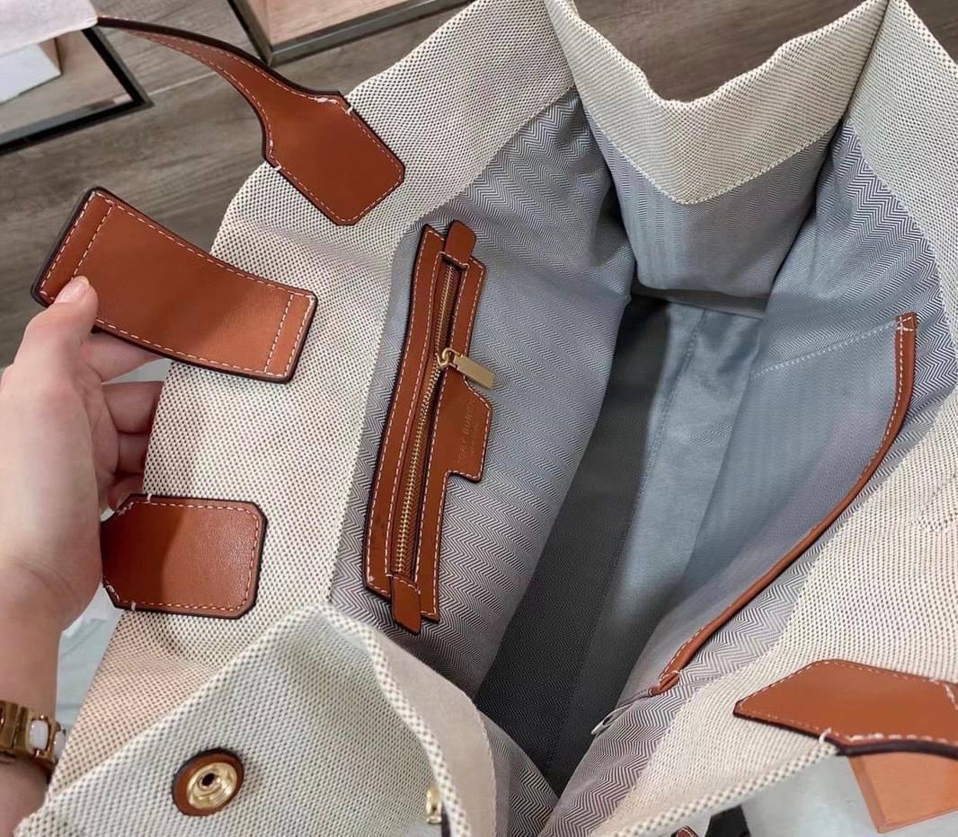 Tory Burch Canvas and Metallic Tote Bag 16”