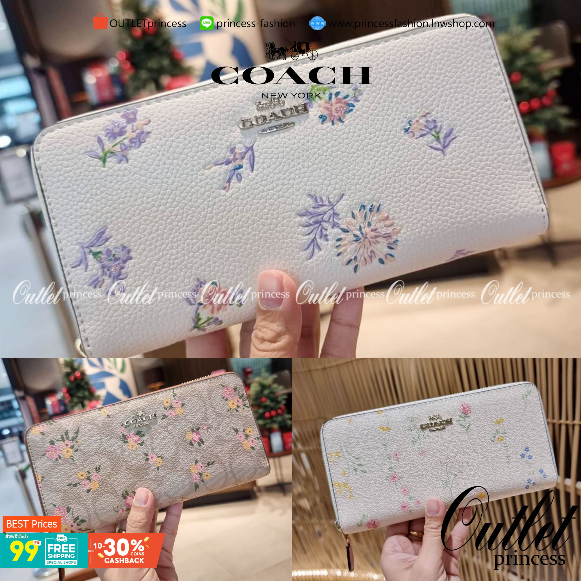 COACH ACCORDION ZIP WALLET IN SIGNATURE CANVAS WITH DAISY BUNDLE / MEADOW PRAIRIE / SPACED WILDFLOWER / DAISY BUNDLE PRINT C0033/F31778/69832 กระเป๋าสตางค์ใบยาว ลวดลายน่ารักน่าใช้มากๆ พื้นเป็นลายซีเอกลักษณ์ วัสดุหนังแคนวาสเคลือบลาย เปิด-ปิดด้วยซิปรอบ ใส่ม