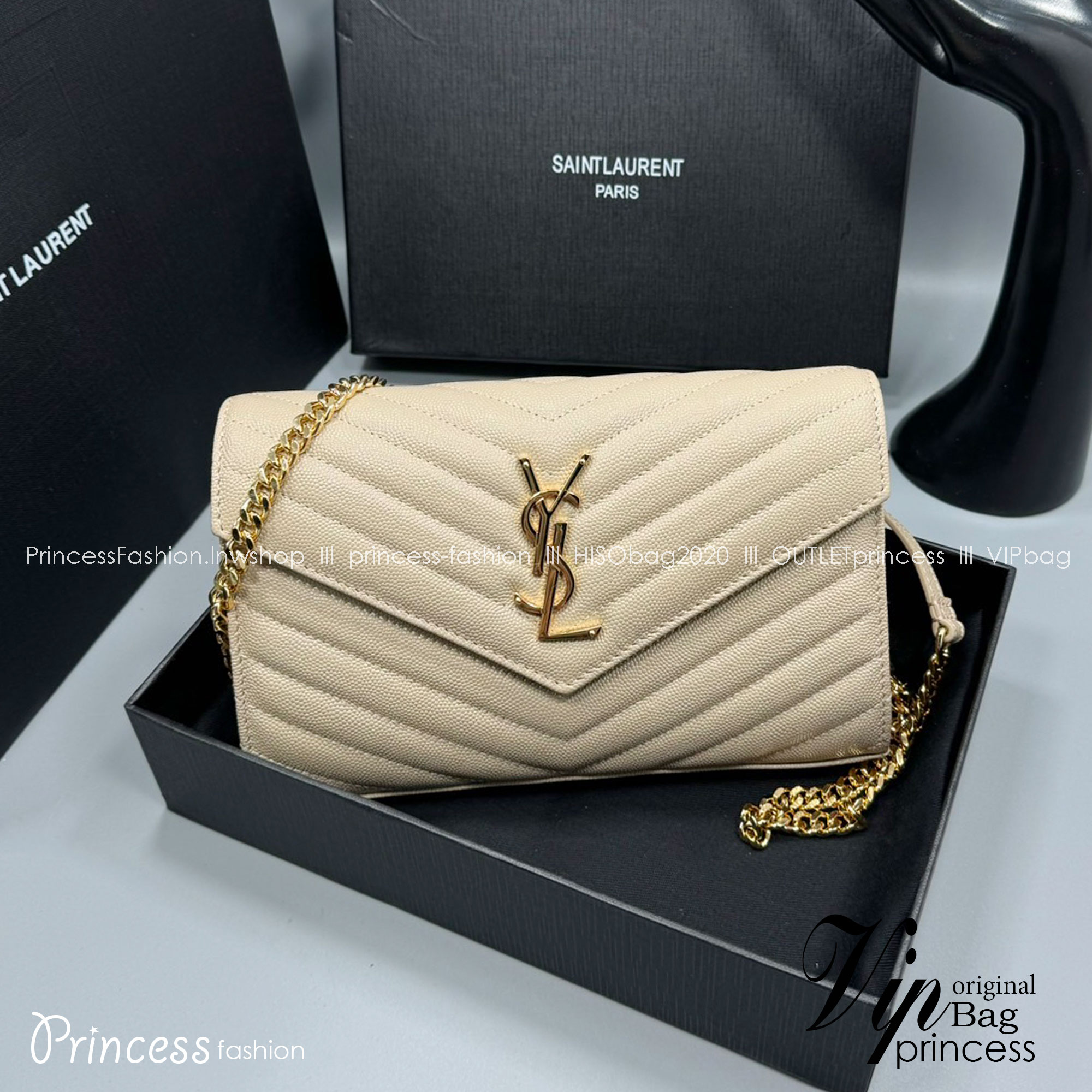 YSL Woc 9 Wallet on chain / YSL Clutch Bag 9" กระเป๋าสะพายรุ่นยอดนิยม เกรดหนังคาเวียร์สวยเต็มใบ เกรดออริ 1:1 ใช้งานต่างประเทศได้