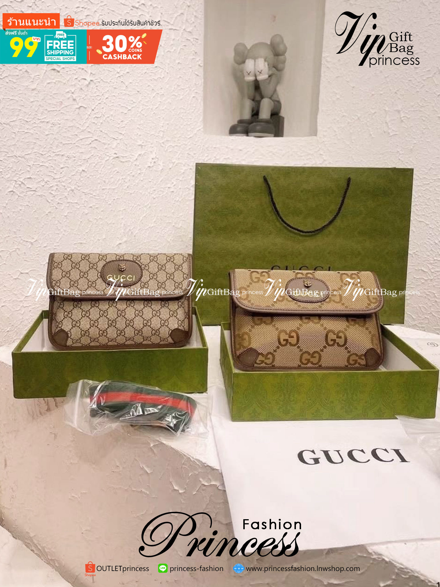 Gucci Neo Vintage small messenger bag / Gucci GG Supreme Canvas Tiger Head Chest Bag อีกหนึ่งในสัญลักษณ์ที่สำคัญของแบรนด์ วัสดุแคนวาสโมโนแกรมสวยงาม ใช้ได้ทั้งชายหญิง ภาพถ่ายจากงานขายจริง ใช้งานต่างประเทศได้