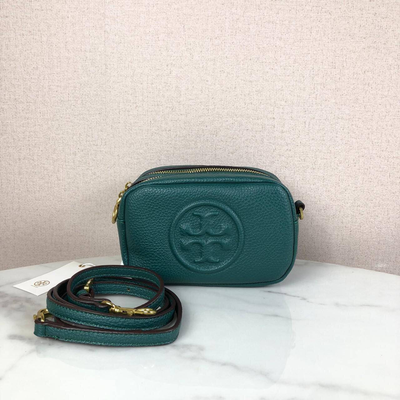 ของแท้ 💯% Tory Burch Perry Bombe Mini Leather Crossbody กระเป๋าสะพาย 2 ช่องซิป