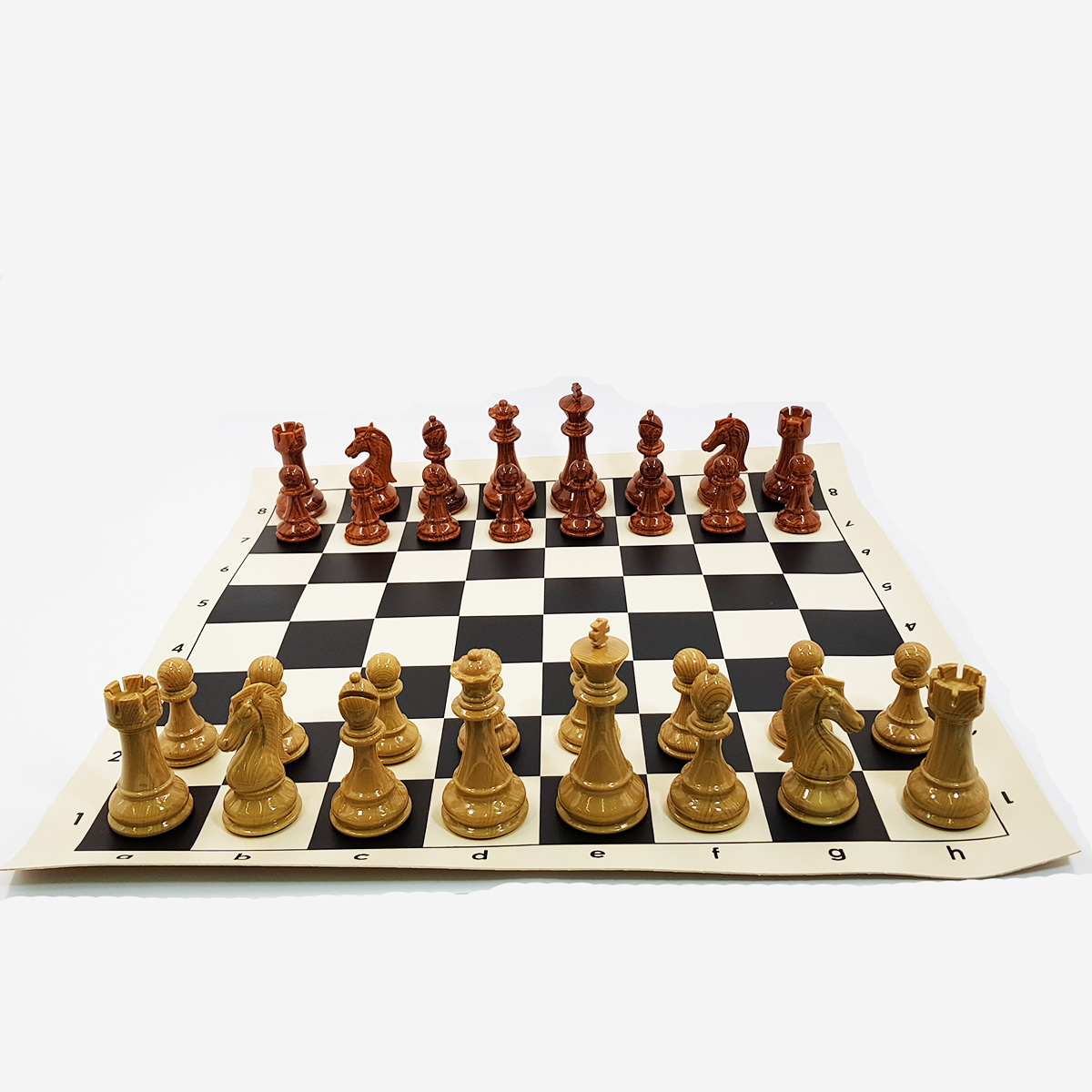 ชุดหมากรุกสากลทรงStaunton เกรดพรีเมี่ยมอย่างดีแบรนด์ Spruce-Tek พร้อมกระดานไวนิลช่อง 5x5 cm.