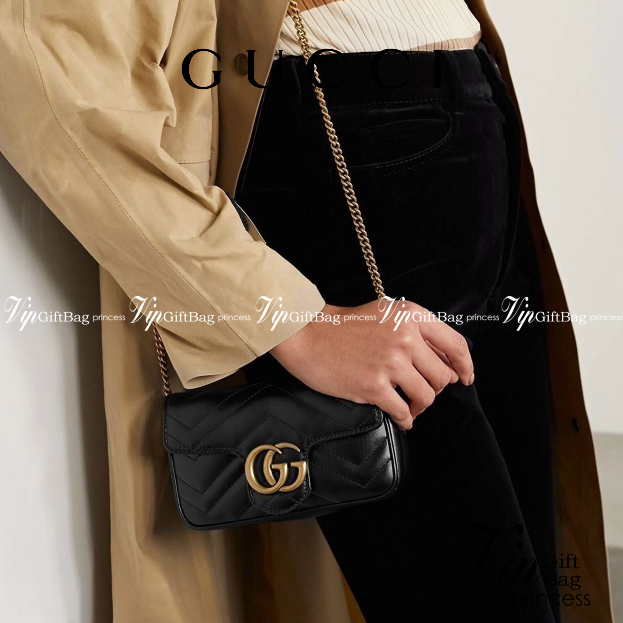 Gucci Marmont Super mini Premiumgift กระเป๋าสะพายข้างใบเล็ก น้องมินิ น่ารั๊กมุ้งมิ้ง วัสดุหนังเชฟรอน สายสะพายแบบโซ่ อะไหล่ทองหรูหรา ด้านหน้าประดับโลโก้แบรนด์หรู ทนทาน แข็งแรง น้ำหนักเบา ใส่ตังค์ใส่โทรศัพท์ Iphone+ ได้ น่ารักมุ้งมิ้ง ไม่ควรพลาดเลยค่า