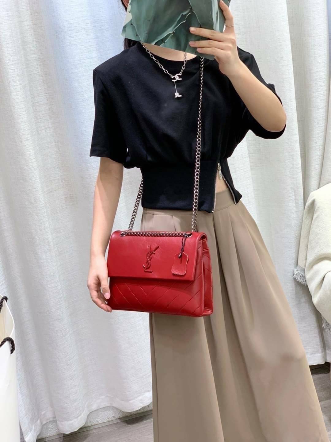 VIP 🥂 YVES SAINT LAURENT Large Sunset Shoulder Bag / YSL Shoulder Bag 11" ภาพสินค้าถ่ายจากงานขายจริง พร้อมส่งที่ไทย