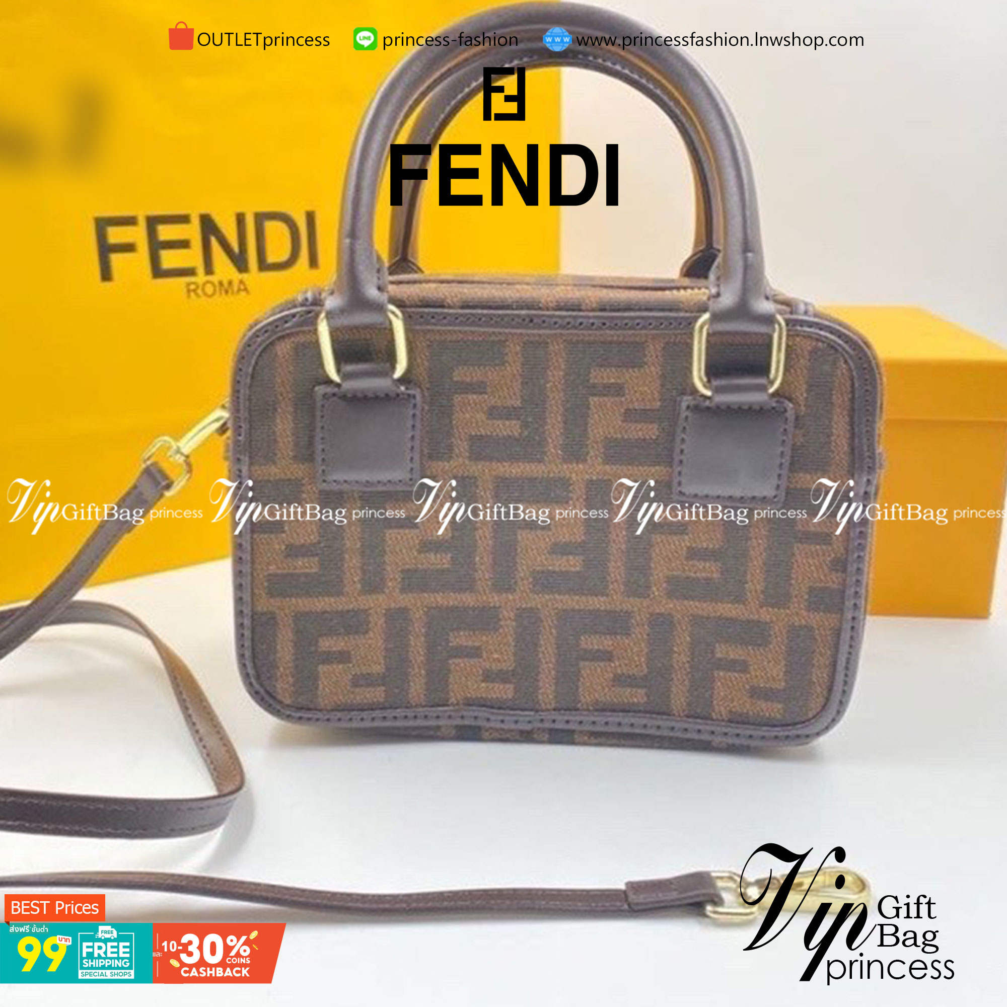VIP 】FENDI MONOGRAM BOX BAG กระเป๋าสะพายลายโมโนแกรม อะไหล่ทอง มาพร้อมสายสะพายยาว ภายในโล่งกว้าง ขนาดกำลังน่ารักเลยค่ะ ไอเท็มมาใหม่แนะนำ ห้ามพลาดน้าา