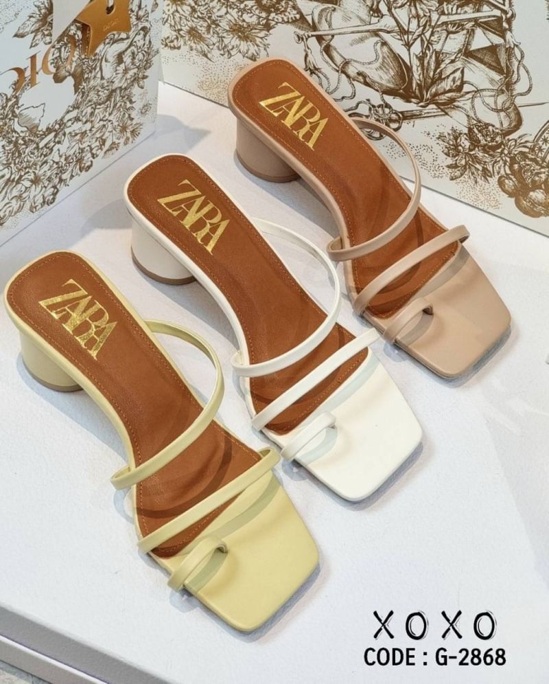 ZARA Shoes รองเท้างานสวม คาดนิ้วโป้ง วัสดุหนัง PU น้ำหนักเบา ส้นทรงกระบอกทรงกลม สวยเก๋ แมทส์ชุดง่าย สวย เลิศ ราคาสบายกระเป๋ามากจร้า