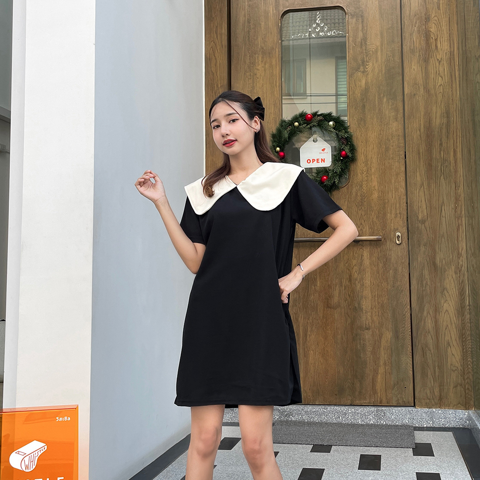 พร้อมส่ง 🎀🐇 Angle baby dress เดรสแขนสั้นสีดำแต่งโบว์ใหญ่น่ารักมาก (IN38510)