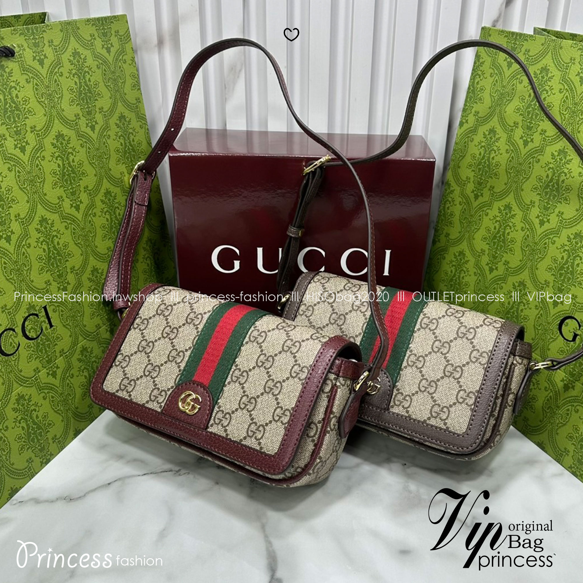 ORI หนังแท้ | Gucci Ophidia mini shoulder bag Monogram Double G / Gucci Crossbody Bag กระเป๋าสะพาย คอลเล็กชั่น Ophidia มอบชีวิตชีวาให้กับมรดกของแบรนด์ด้วยแถบ Web