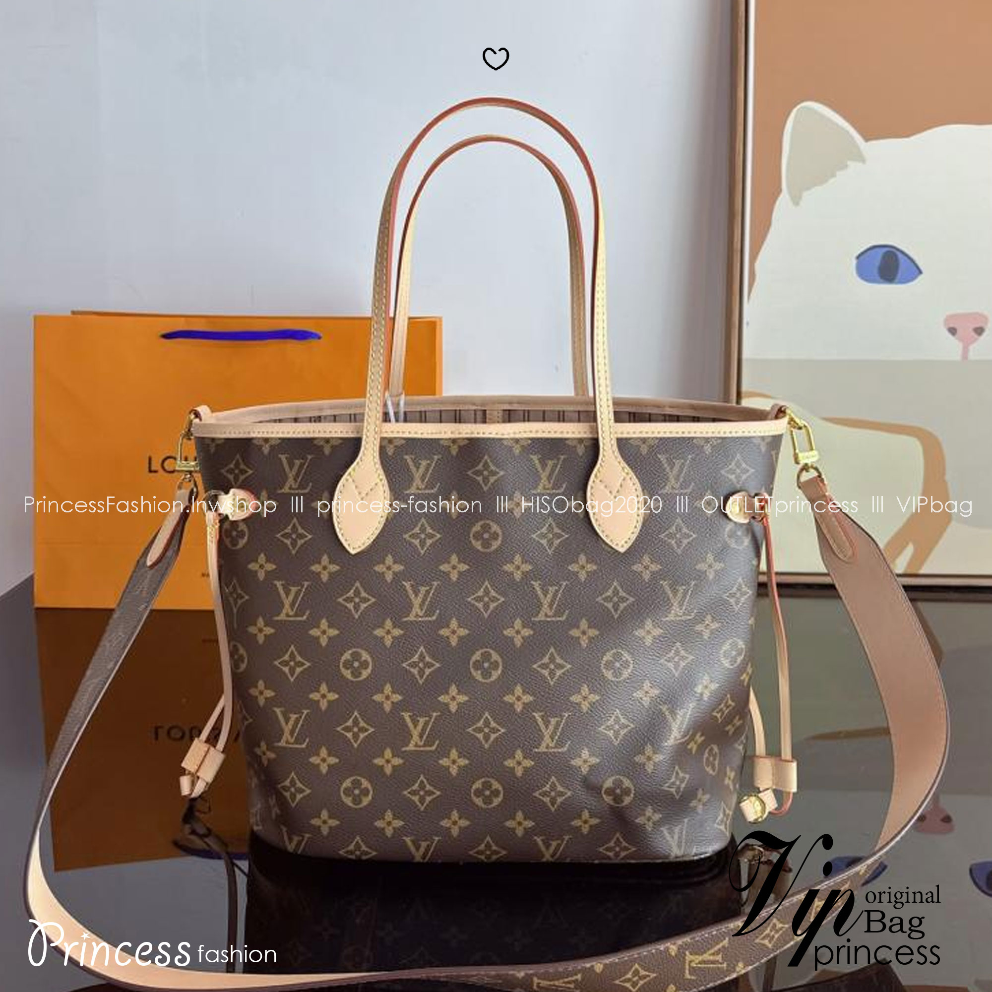 LV Neverfull Bandoulière Inside Out กระเป๋าสะพายทรงโท้ทใบใหญ่ กลับใช้ได้ 2 ด้านสุดคุ้ม ด้วยลายโมโนแกรมแคนวาส อีกด้านเป็นผ้าประทับลายสีเบจสวยโดดเด่นมากๆ