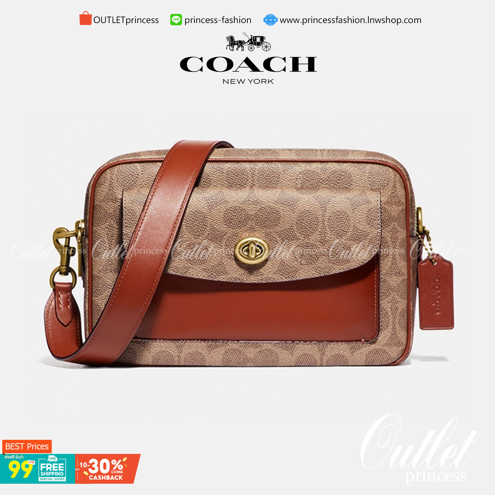 Coach Cassie Camera Bag In Signature Canvas : Tan Rust สินค้าแนะนำค่ะ!! กระเป๋าสะพายข้าง//ครอสบอดี้ร์ 🔺วัสดุหนังแท้ชั้นดีที่สุด หนังสวยมากๆค่ะ ด้านหน้ามีช่องให้2ช่องค่ะ ✔️พร้อม2ช่องซิปหลัก ภายในกว้าง ใส่กระเป๋าสตางค์ใบยาวได้ ของอื่นๆได้จุมา