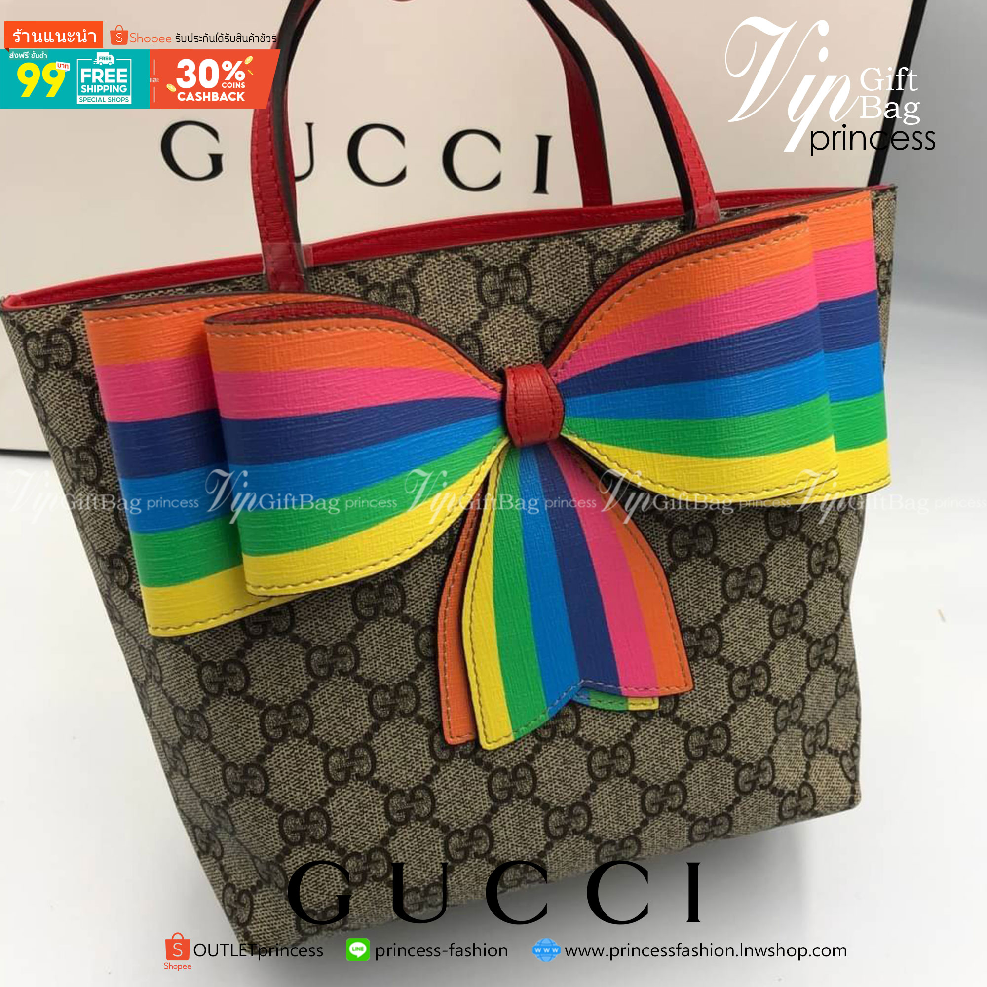 VIP 】Animal-Friendly Gucci Kid GG Supreme Tote Bag งานหนังแท้ทรงตั้งสวย ขนาดกะทัดรัด จุของได้เยอะ ใช้ได้ทั้งเด็กและผู้ใหญ่ น่ารักมากค่ะ