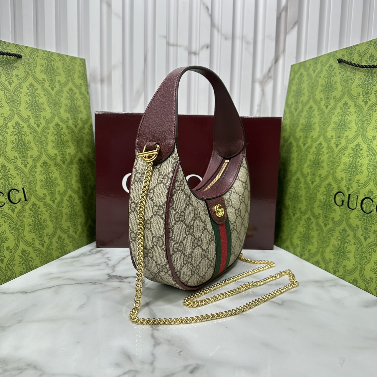 ORI หนังแท้ | Gucci Ophidia small shoulder bag / Gucci Hobo Bag กระเป๋าสะพายทรงโฮโบรูปพระจันทร์ มอบชีวิตชีวาให้กับมรดกของแบรนด์ด้วยแถบ Web