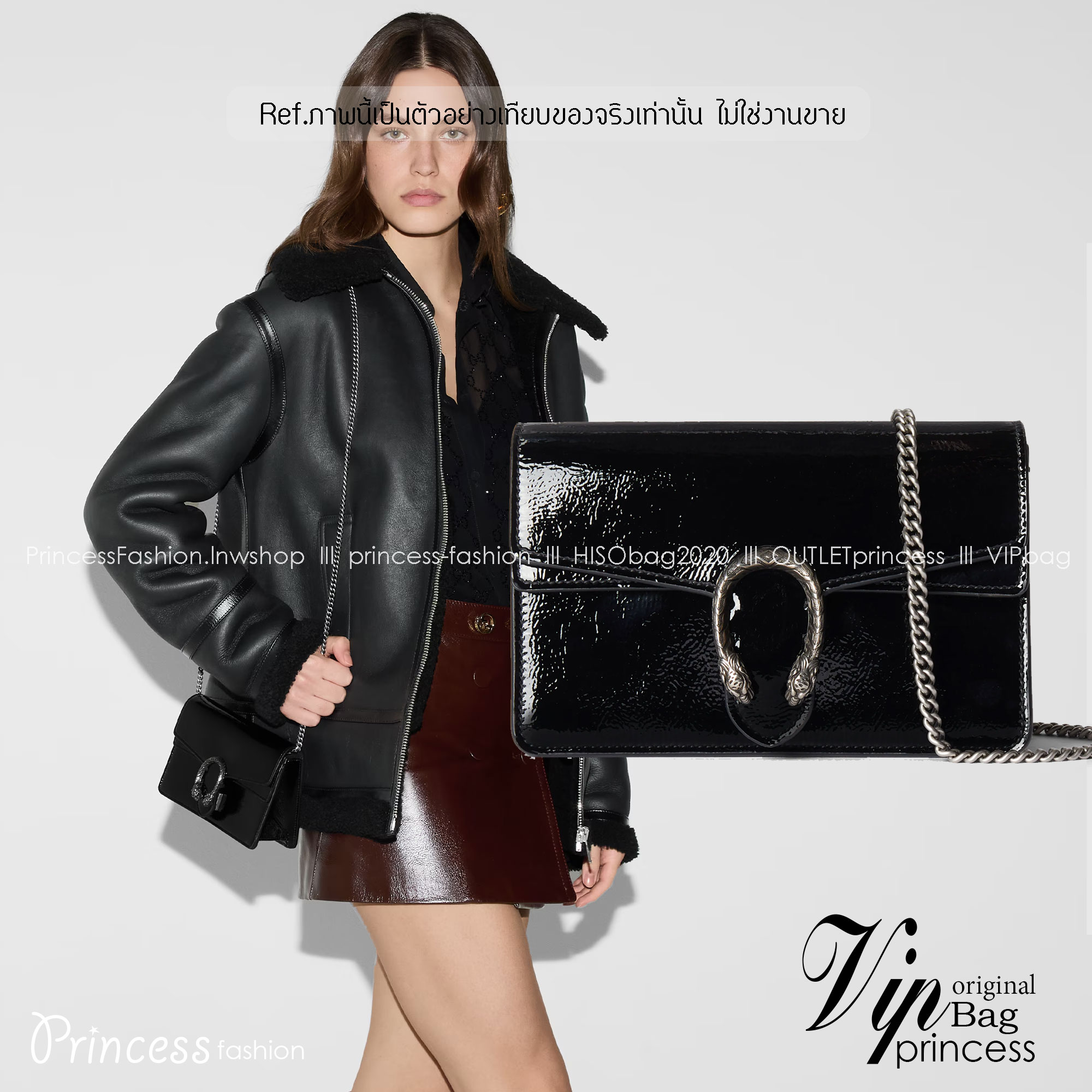 GUCCI DIONYSUS SUPER MINI BAG Patent Leather กระเป๋าสะพายหนังแก้ว เกรดออริ สลับแท้ 1:1 ใช้งานต่างประเทศได้