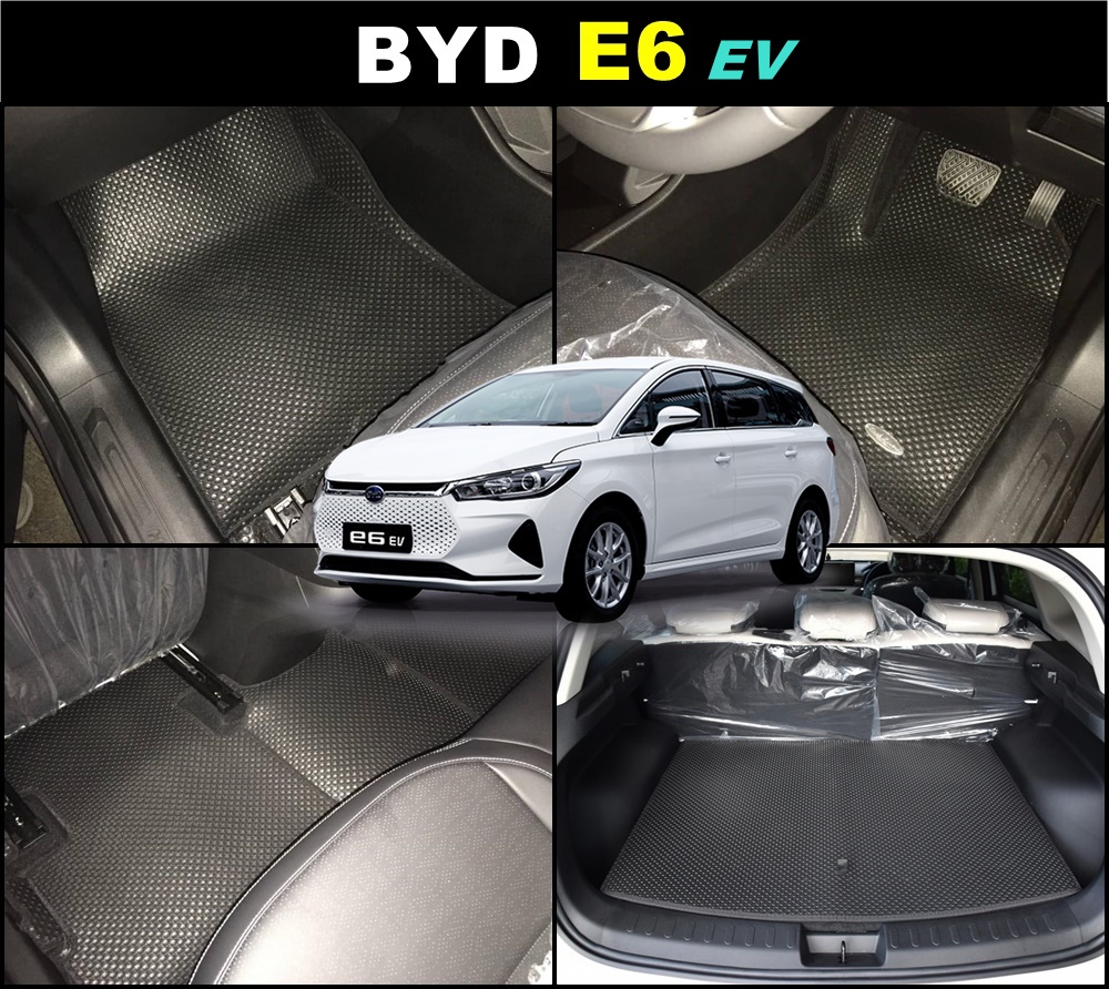 พรมปูพื้นรถยนต์ BYD E6 EV พรมกระดุมเม็ดเล็กpvc เข้ารูป ตรงรุ่นรถ เต็มคัน+เเผ่นท้าย