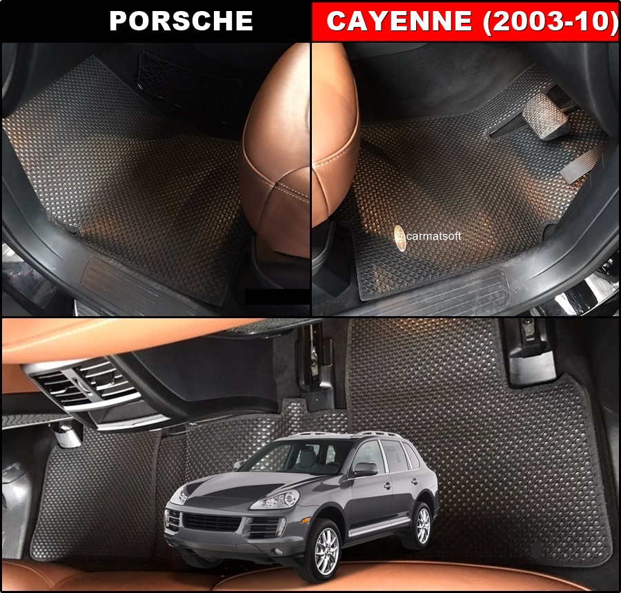 ยางปูพื้นรถยนต์ PORSCHE CAYENNE (2003-10) พรมกระดุมเม็ดเล็กpvc สีดำ (5ชิ้น)