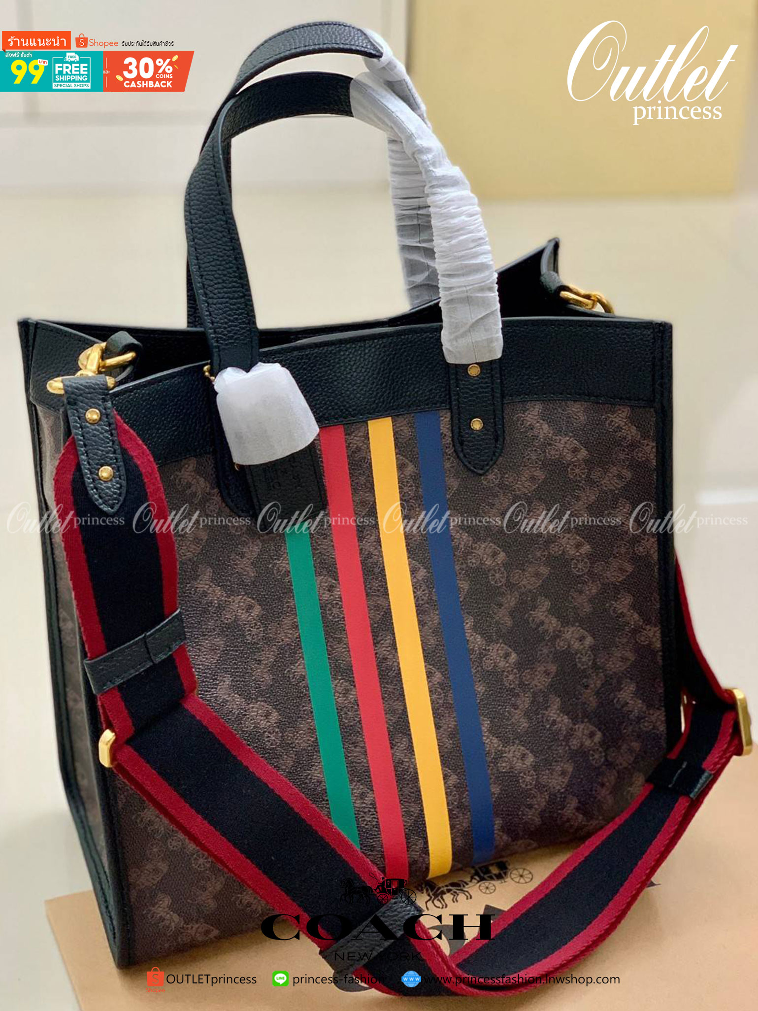 ของแท้ 💯% Limited Edition HBC🌈 Coach field 30 tote shoulderbag handbag ((2791)) พร้อมส่งที่ไทย! กระเป๋าทรงTote หนังแท้อย่างดี นิ่มมือค่ะ 🔺จุดเด่นคือตัวกระเป๋าปริ้นท์ลายรถม้าทั้งใบ+แทบสีตรงกลางตัดกับกระเป๋าได้สวยงามมากๆค่ะ