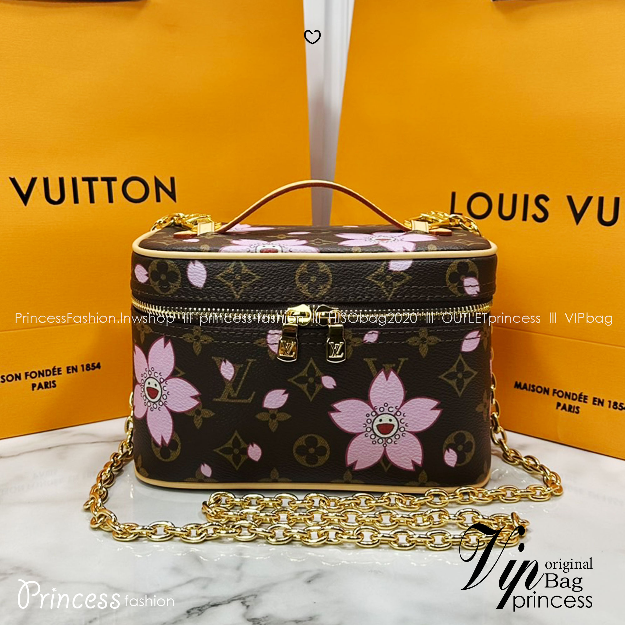 ORI หนังแท้ | คอลใหม่ดอกไม้แสนหวาน LV x TM Pochette Accessoires Cherry Blossom bag กระเป๋าสะพายดีไซน์คลาสสิครุ่นสุดปัง