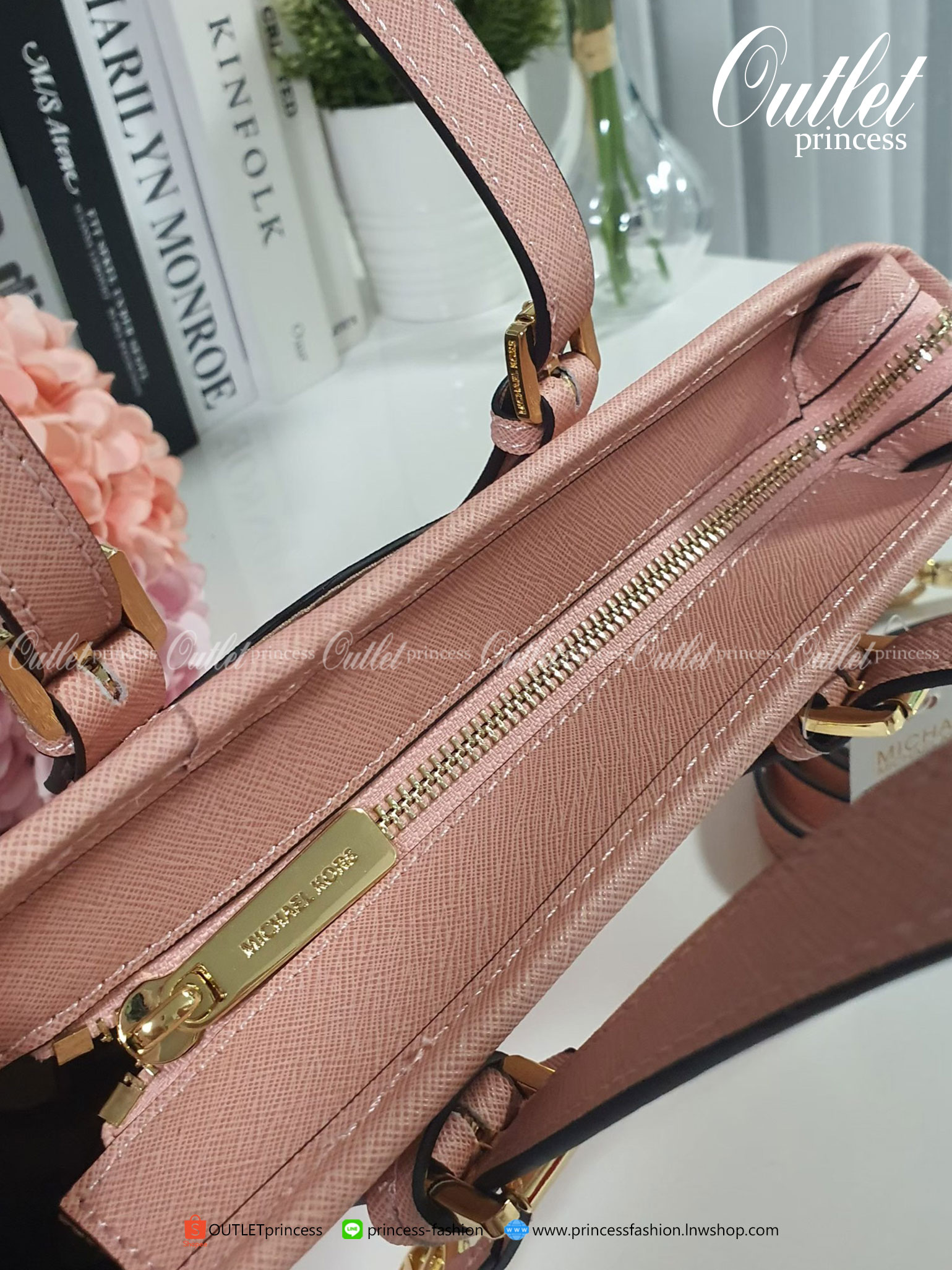 ของแท้ 100% Micheal Kors Genuine Leather Mini Tote Bag สีชมพูนู๊ด