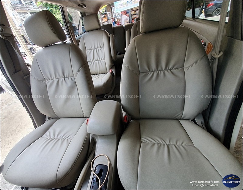 ชุดหุ้มเบาะรถยนต์ INNOVA ปี2005-14 หนังPVC เกรดA หนา1มิล (ตอน1-3) สีครีม