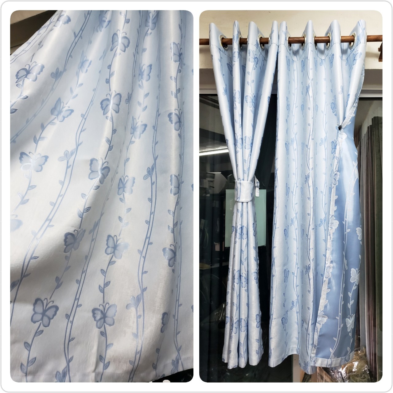 ม่านก.130*ส.143ซม./ผืน ลายผีเสื้อ สีฟ้า