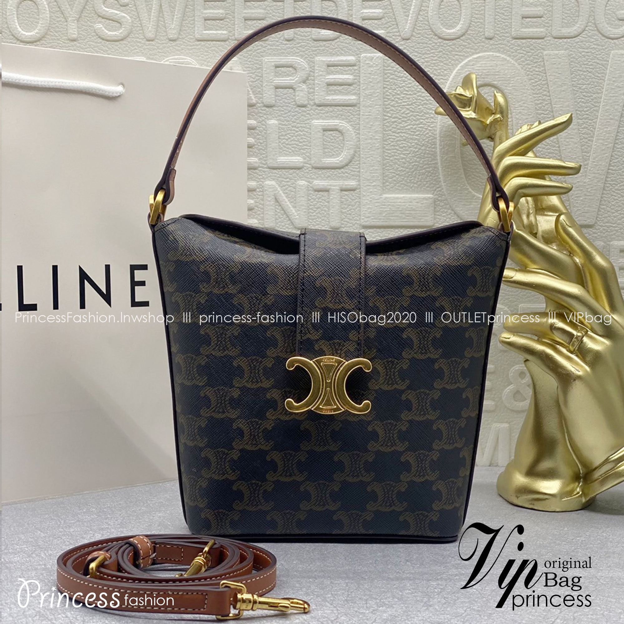 CELINE MINI BUCKET TRIOMPHE IN SMOOTH CALFSKIN เกรดออริ 1:1 สลับแท้ ใช้งาน ตปท ได้ กระเป๋าถือรุ่นใหม่ล่าสุด ดีไซน์หรูคลาสสิค