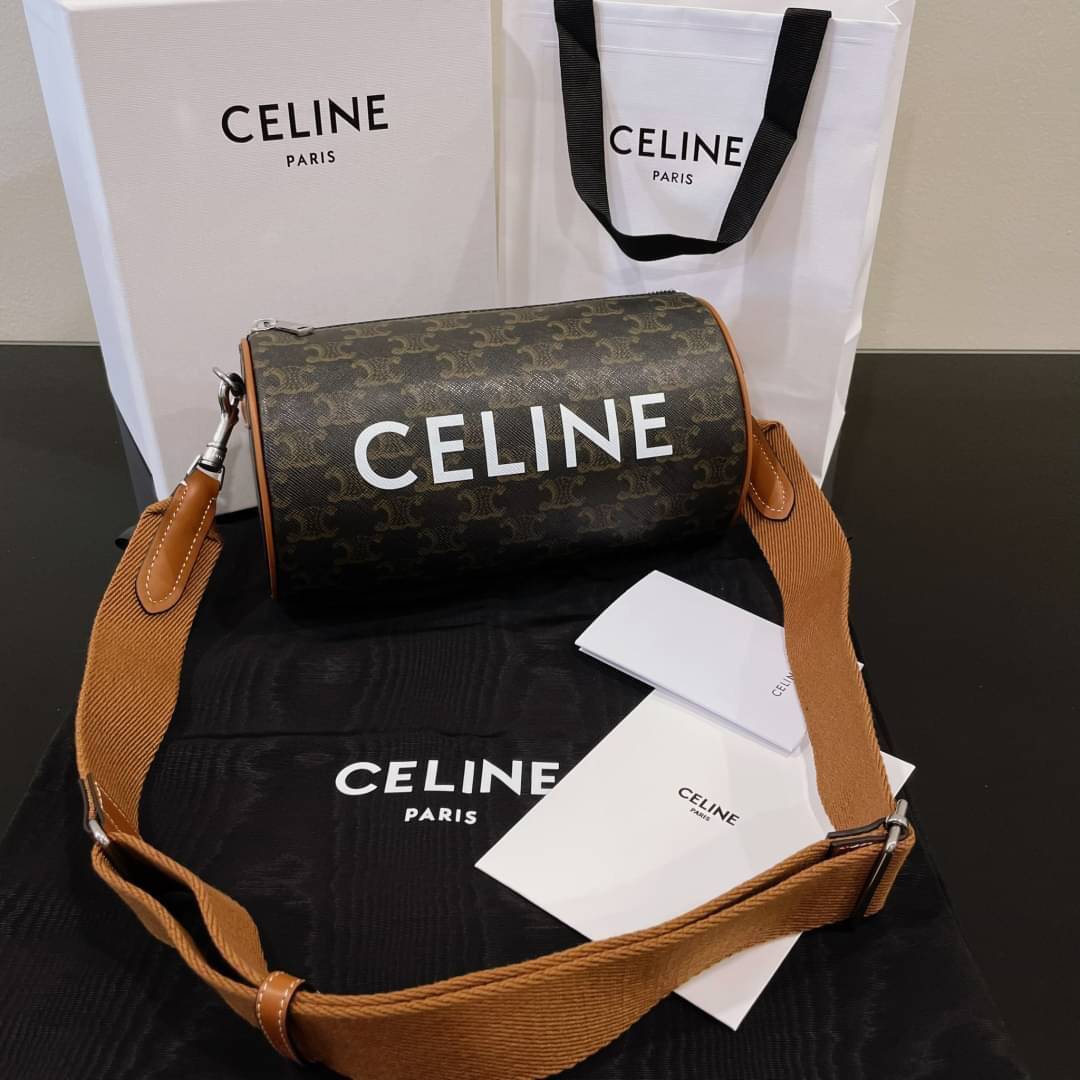 ORI CELINE cylinder bag in TRIOMPHE CANVAS Tan เกรดออริจินอล หนังแท้ พร้อมส่งที่ไทย ภาพถ่ายจากงานขายจริง ใช้งานต่างประเทศได้