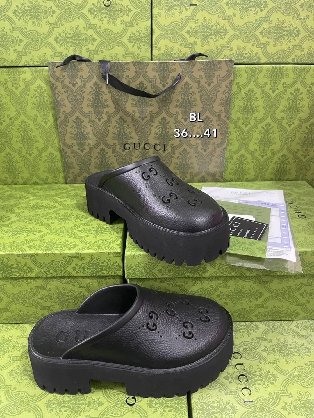 GUCCI platform perforated G sandal / GG Sandel รองเท้า GG เกรดออริจินอล สลับแท้ พร้อมกล่อง ภาพถ่ายจากงานจริง ใช้งานต่างประเทศได้